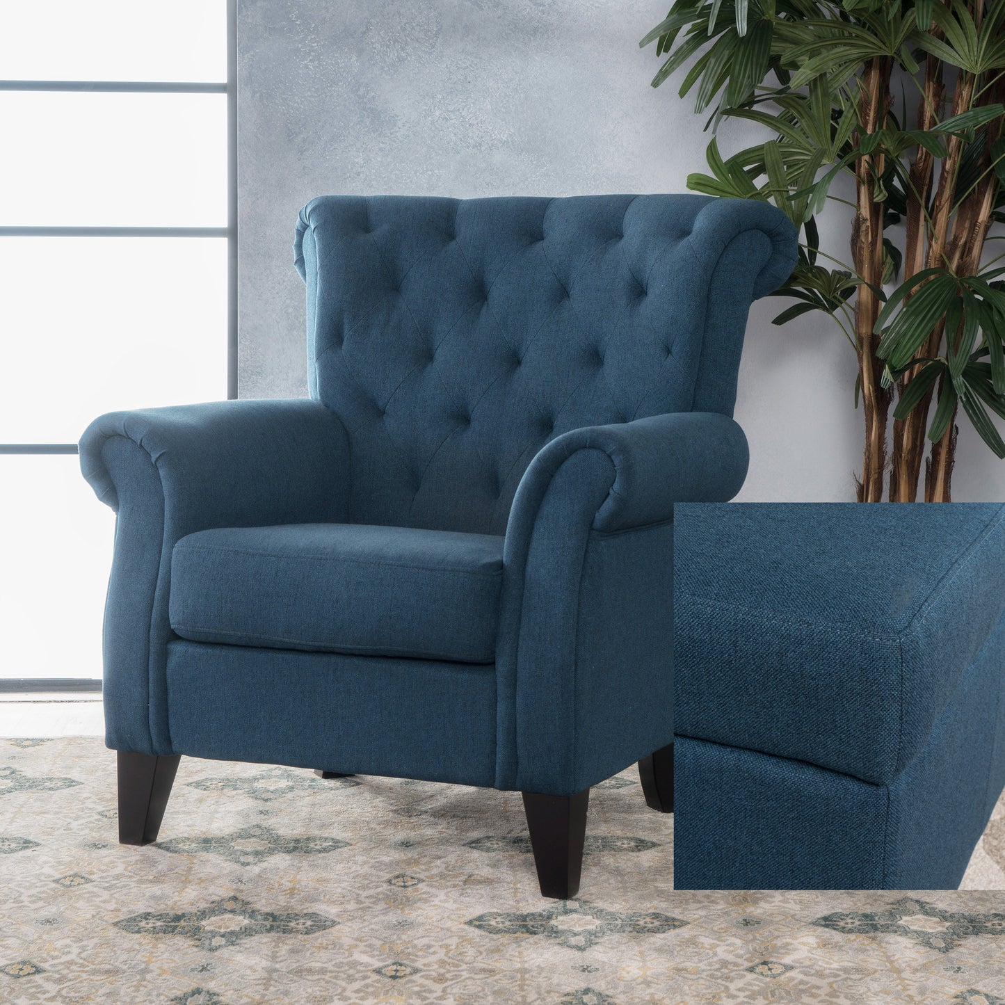 Vimora™ - Springfield Tufted Navy Blue Fabric Club Chair with Nailhead Trim and Cushion