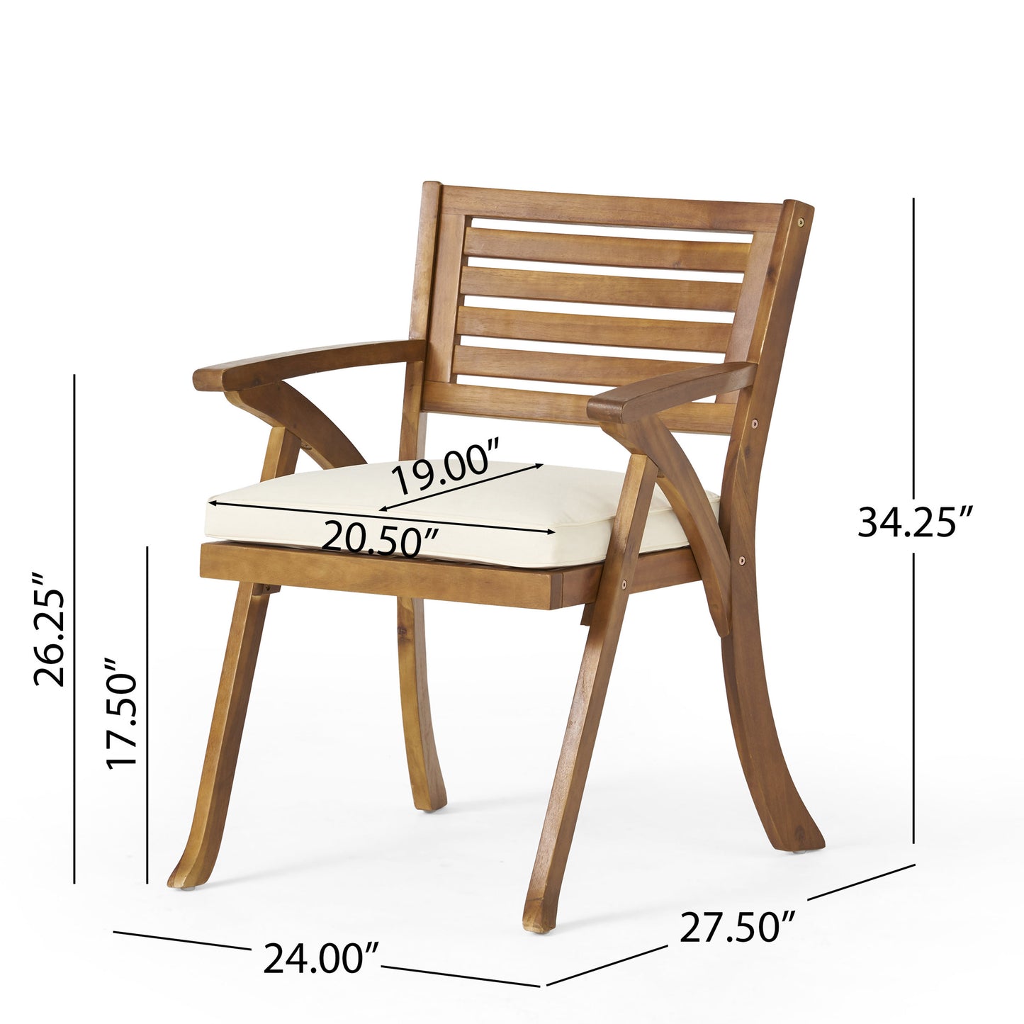 Vimora™ - Teak Acacia Wood Dining Chairs with Water-Resistant Cushions (Set of 2)