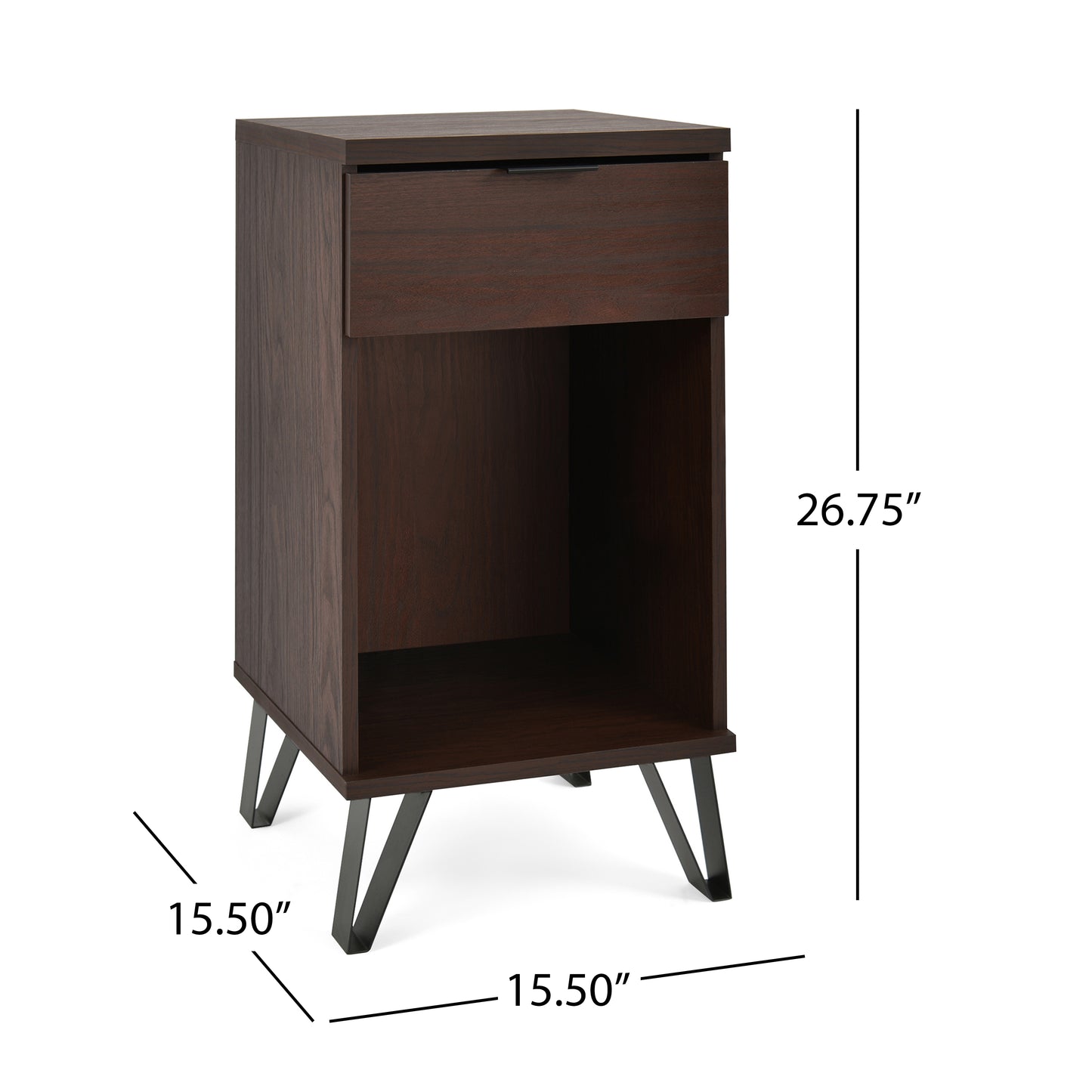 Luca™️ - Walnut 1 Drawer Tall End Table with Shelf for Modern Bedrooms