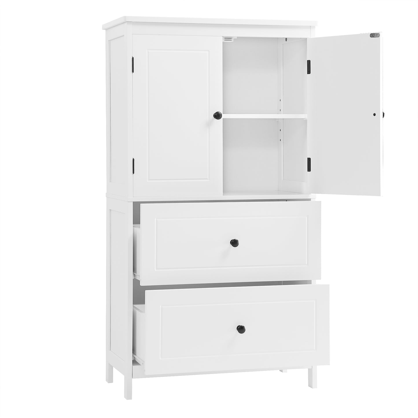 Vimora™ - White Bathroom Storage Cabinet with Adjustable Shelf, Drawers & Anti-Tipping Design