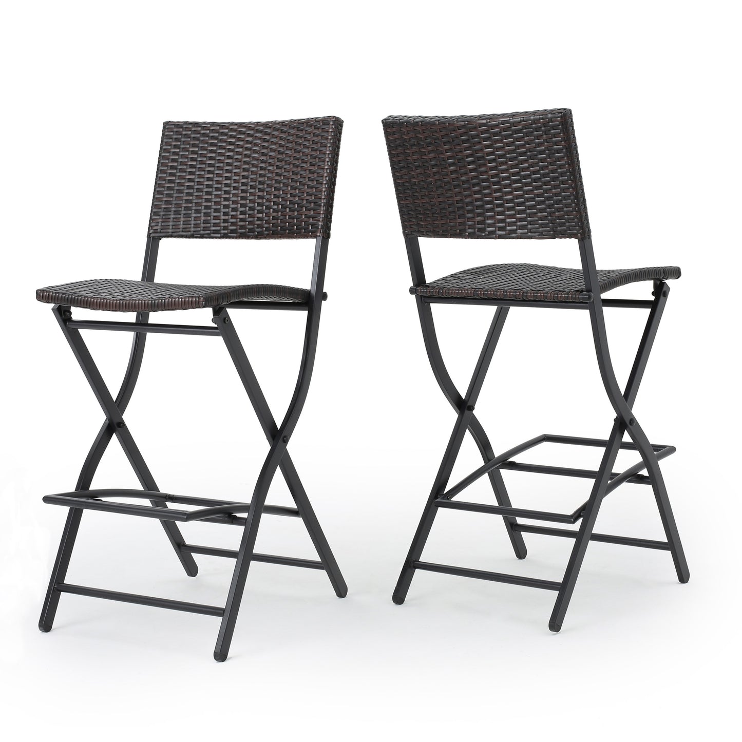 Vimora™ - Outdoor Foldable Wicker Barstools, Faux Rattan Patio Chairs, Brown Multi (Set of 2)