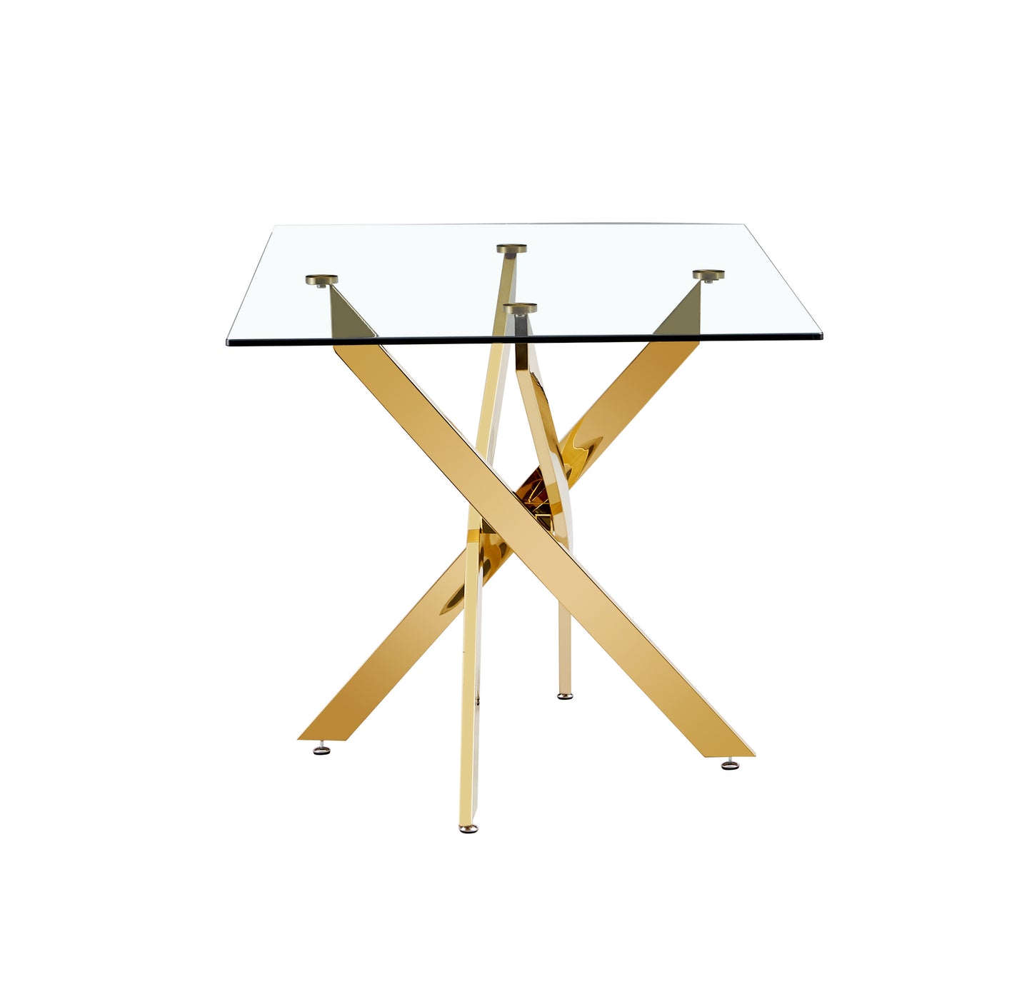 Vimora™ - 63" Tempered Glass Dining Table with Golden Metal Legs