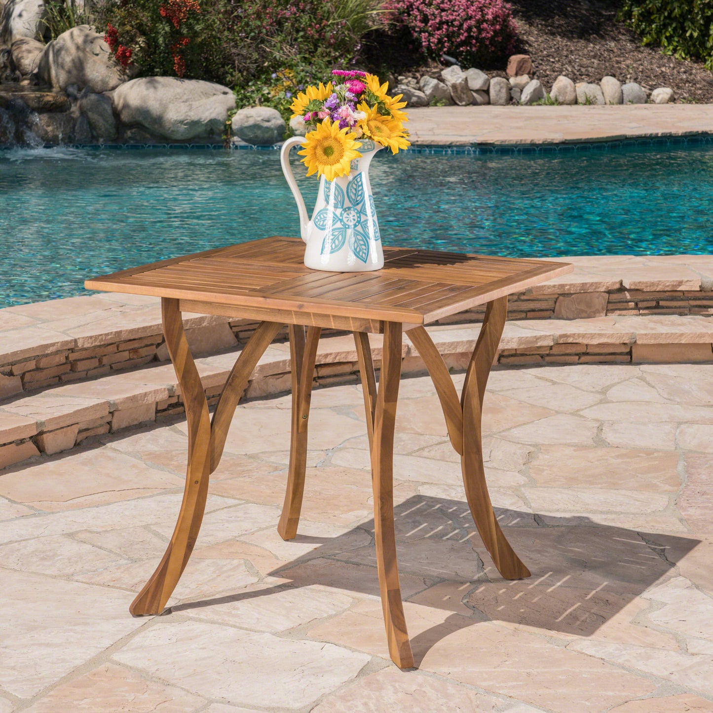 Teak-Finished 31.5'' Square Acacia Wood Outdoor Table for Stylish Patios