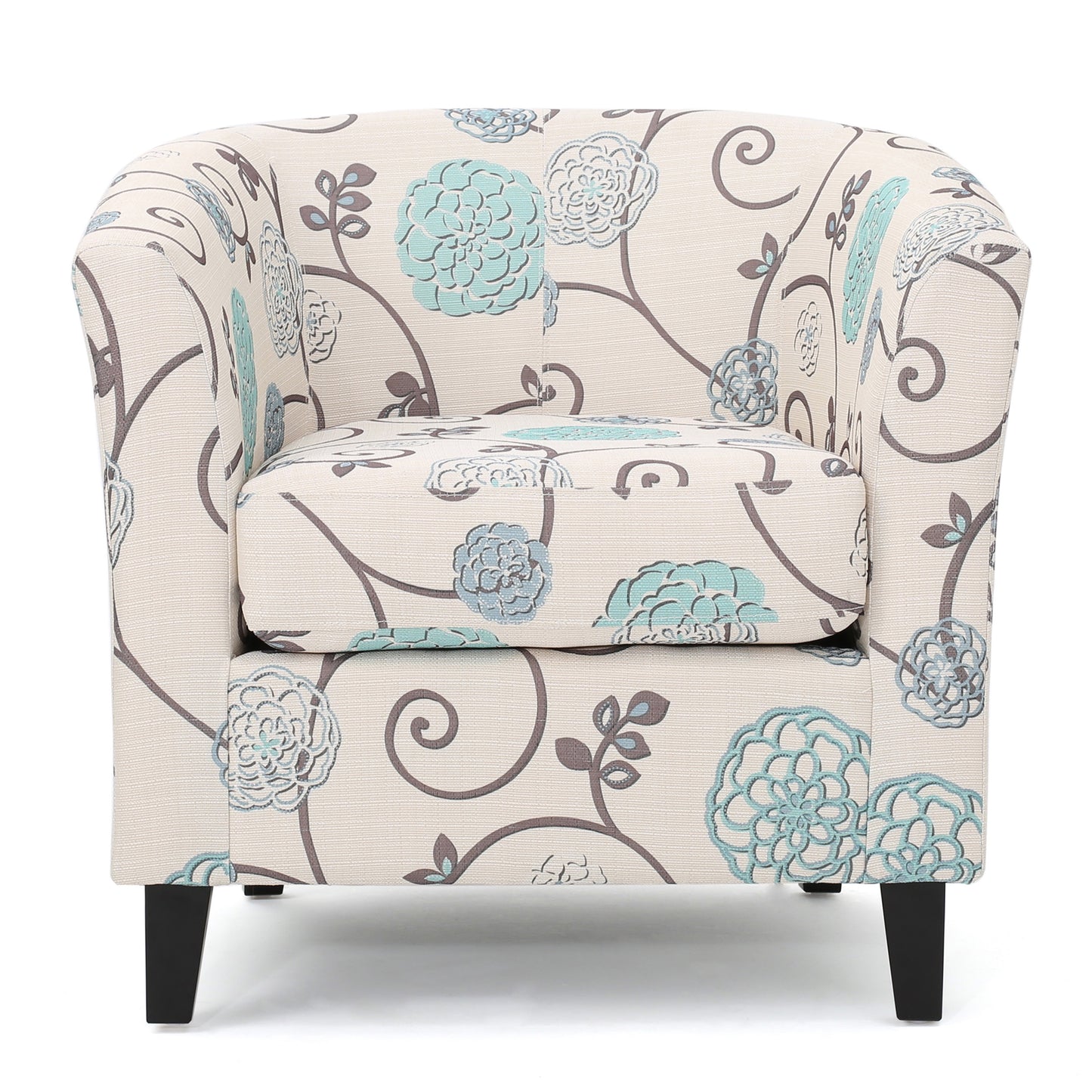 Vimora™ - White and Blue Fabric Club Chair with Birch Wood Legs