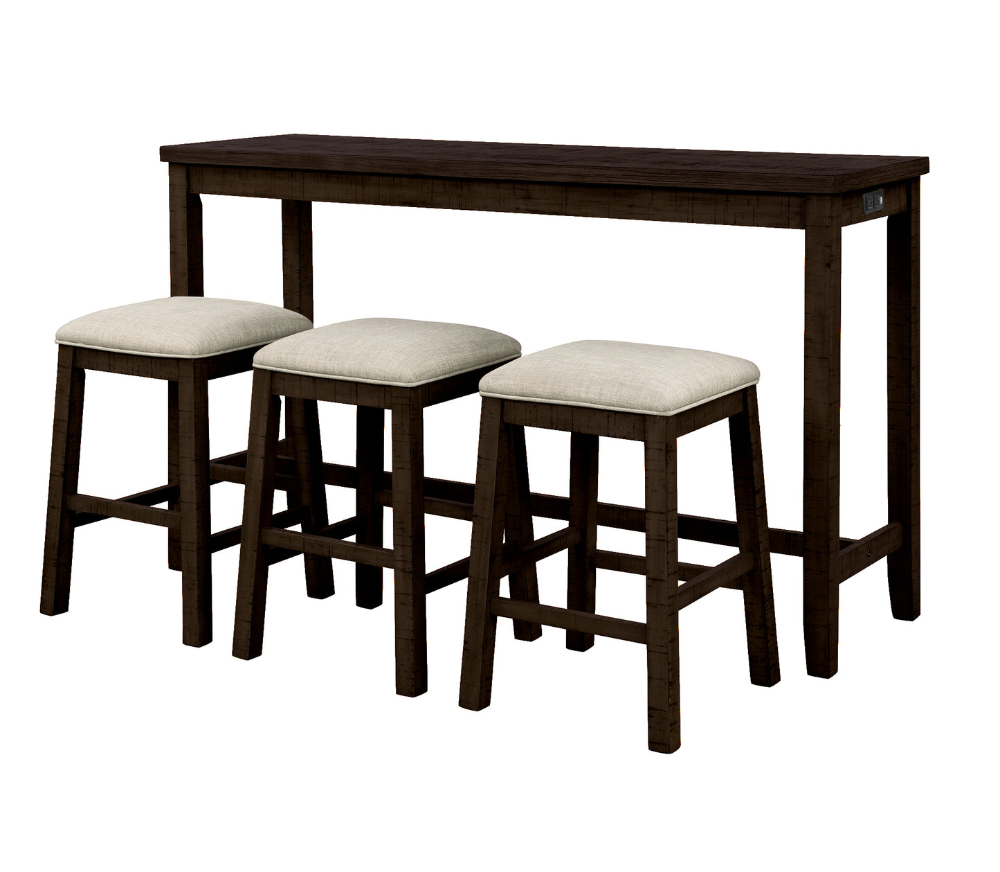 Vimora™ - Rustic Brown Counter Height Dining Set with Padded Stools and Built-in Charging