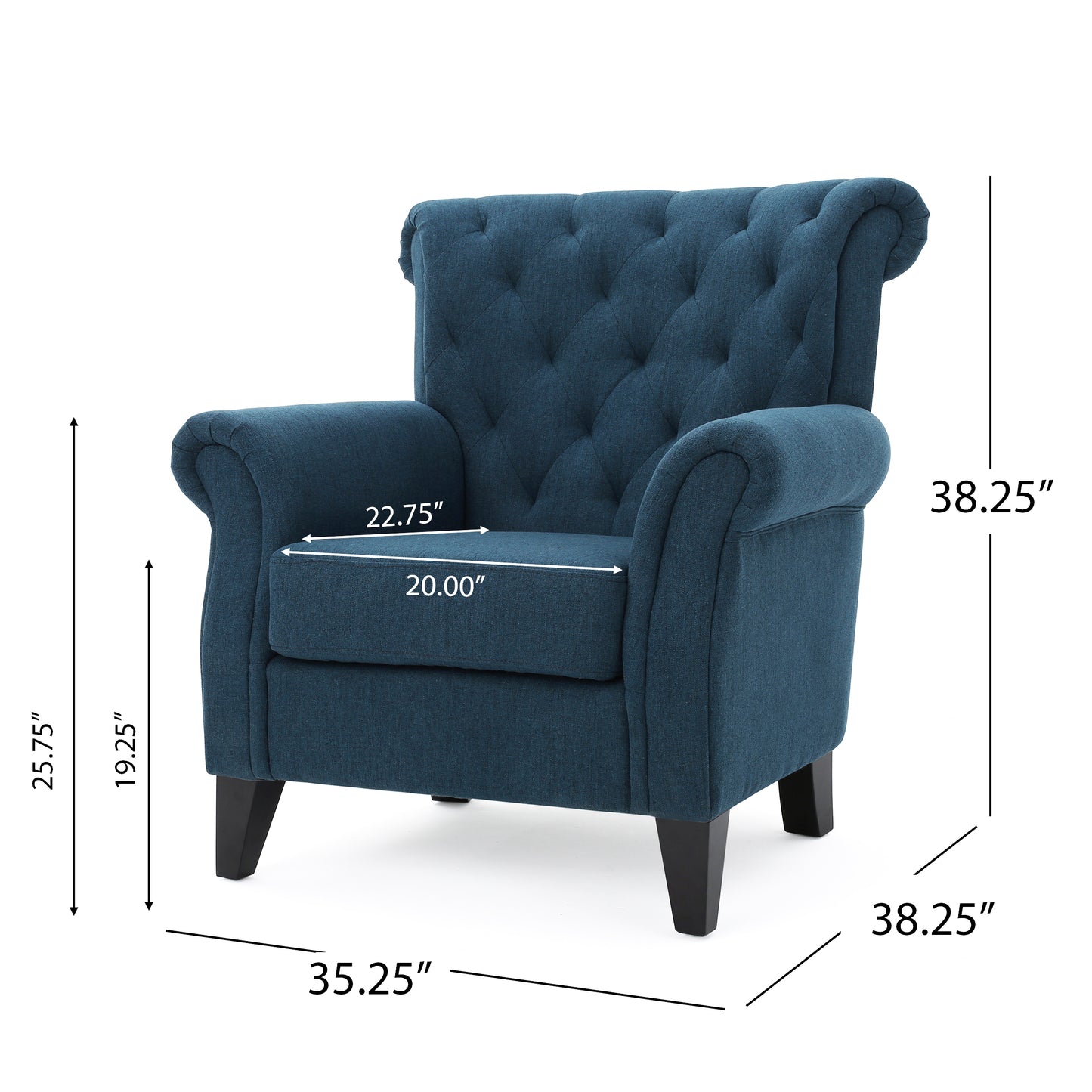 Vimora™ - Springfield Tufted Navy Blue Fabric Club Chair with Nailhead Trim and Cushion