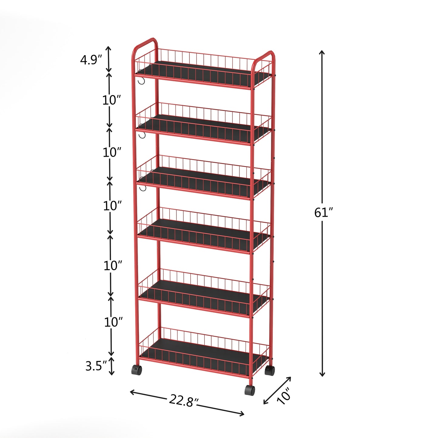 Vimora™ - Red 6-Tier Slim Rolling Storage Cart with Wheels