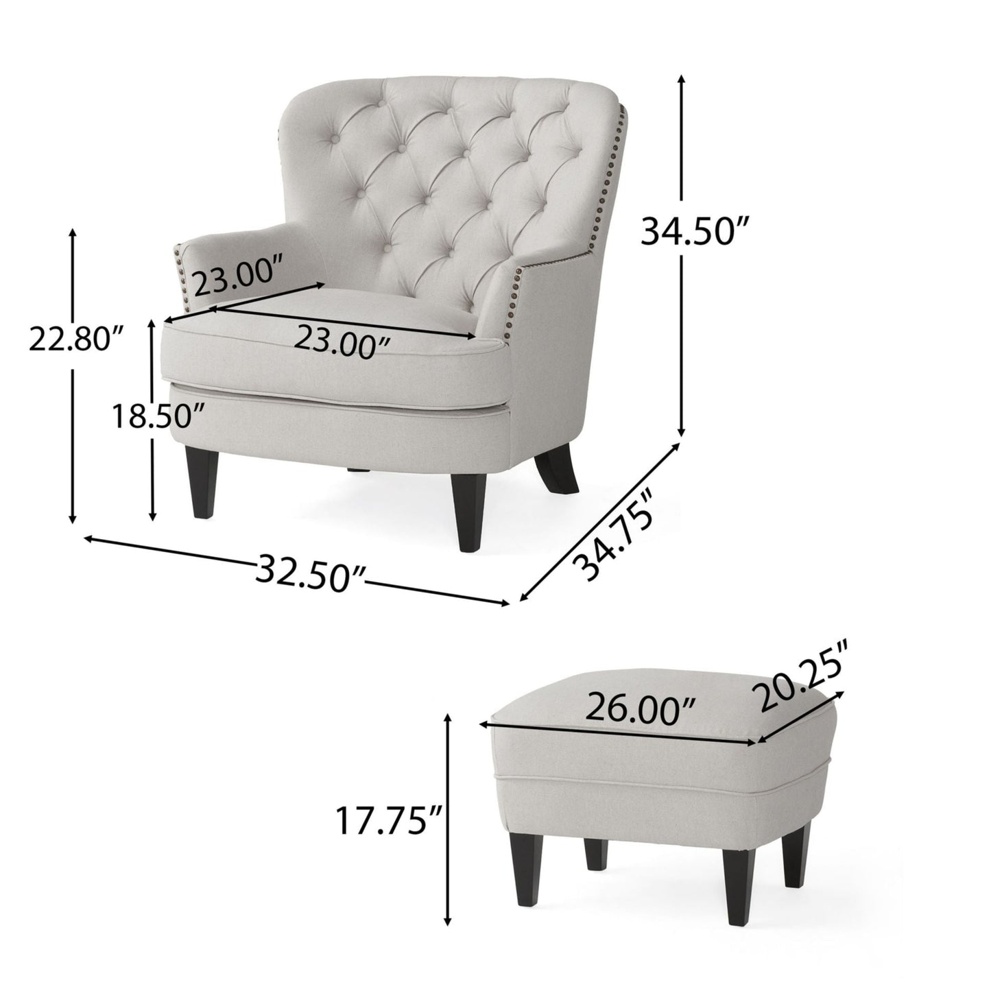 Vimora™ - Contemporary Light Grey Club Chair and Ottoman Set