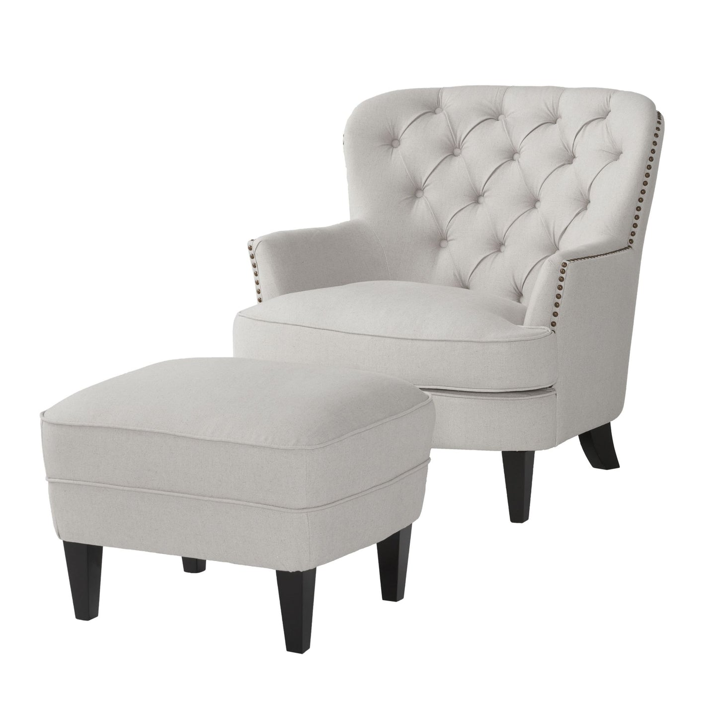 Vimora™ - Contemporary Light Grey Club Chair and Ottoman Set