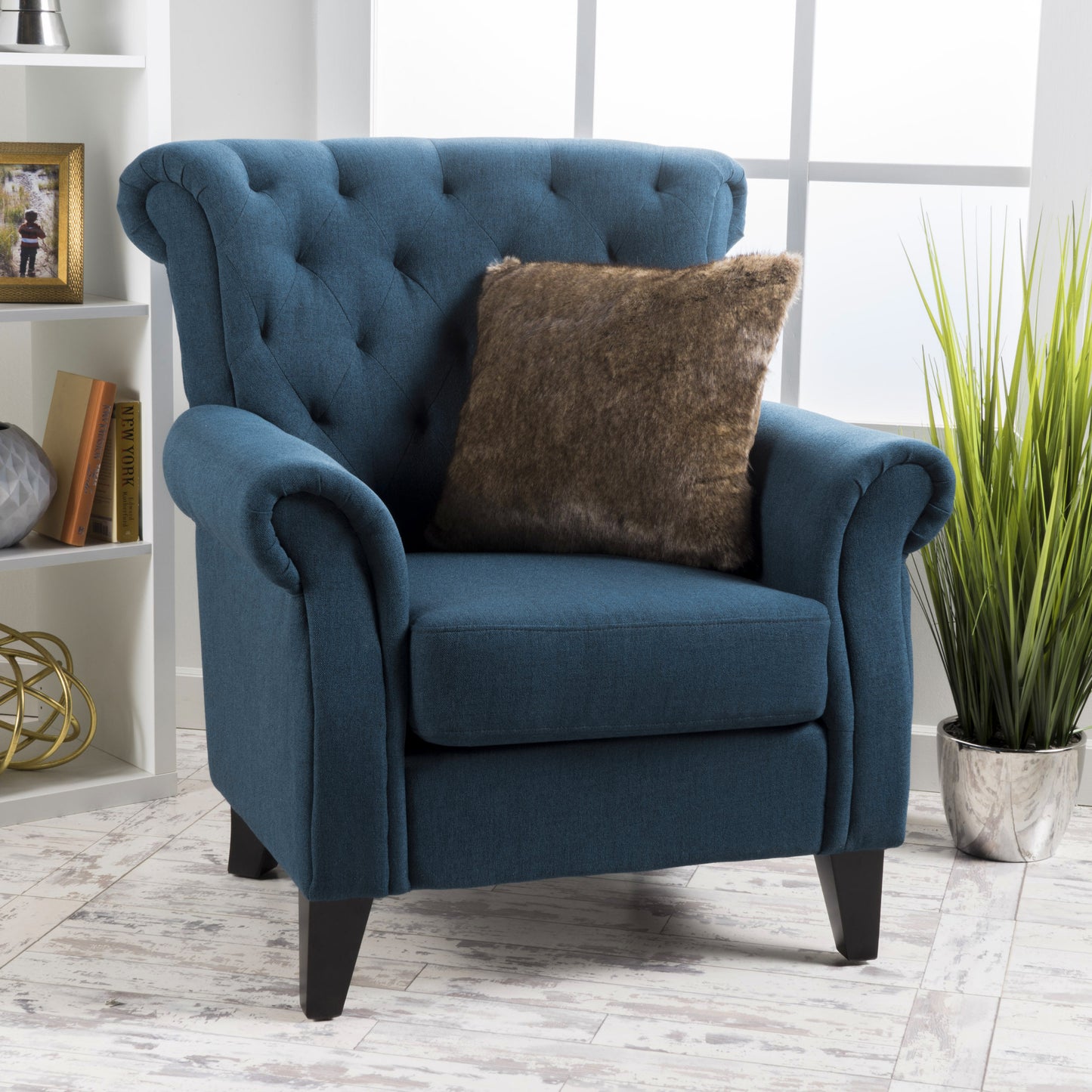Vimora™ - Springfield Tufted Navy Blue Fabric Club Chair with Nailhead Trim and Cushion