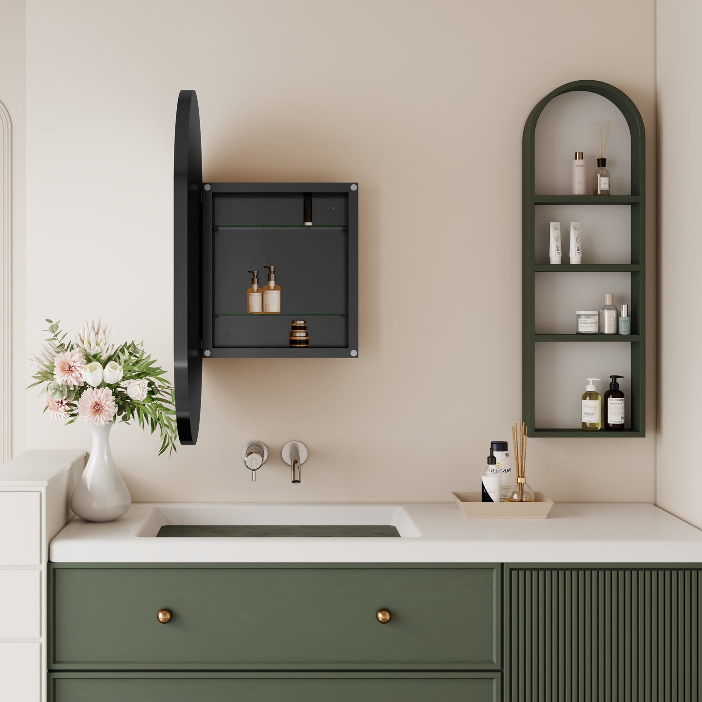 Vimora™ - 20x34 Inch Matte Black Oval Medicine Cabinet with Mirror & Adjustable Shelves
