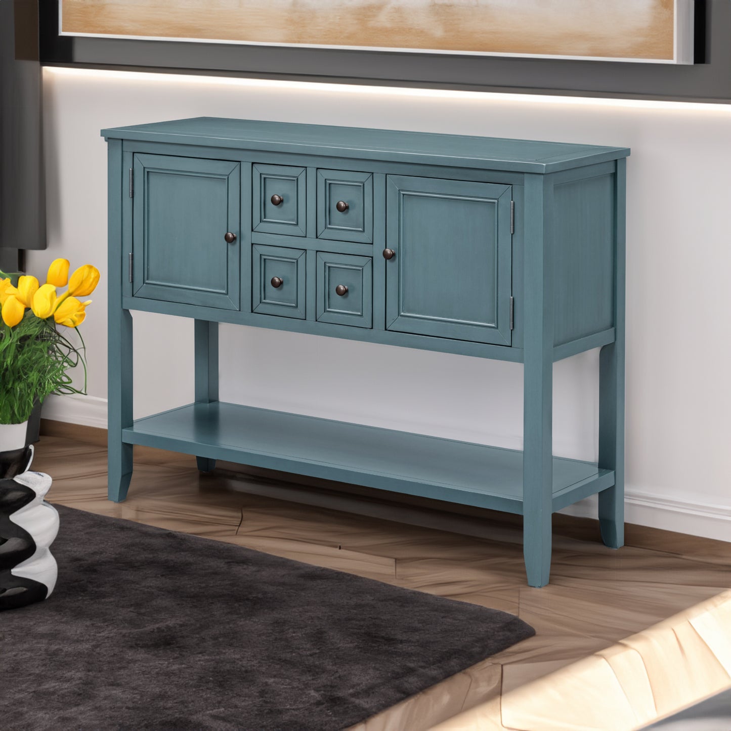 Oliver™️ - Cambridge Vintage Console Desk with Storage Drawers & Bottom Shelf