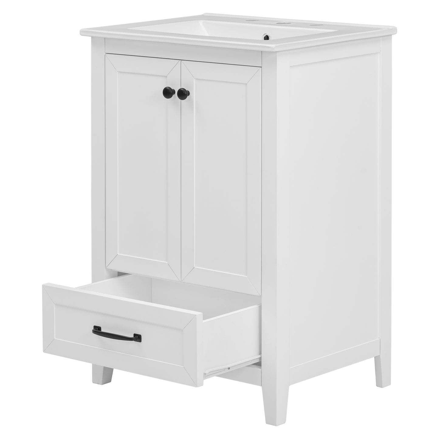 Vimora™ - 24" White Bathroom Vanity with Sink, Solid Wood & MDF, Ample Storage, Modern Design
