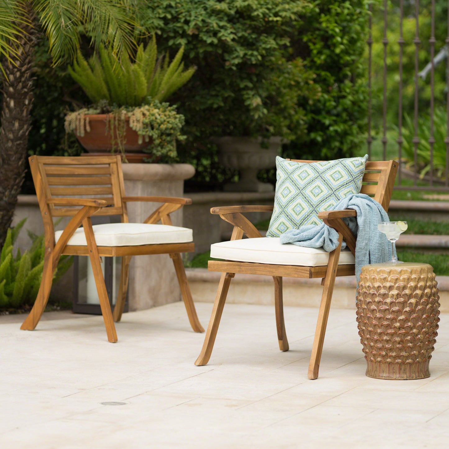 Vimora™ - Teak Acacia Wood Dining Chairs with Water-Resistant Cushions (Set of 2)