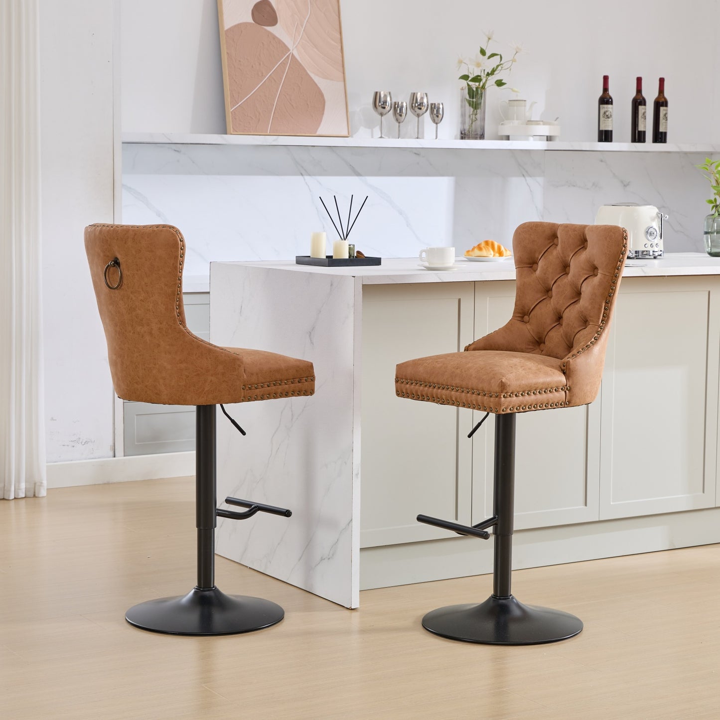 Vimora™ - Adjustable Vintage PU Swivel Bar Stools Set of 2 (Orange)