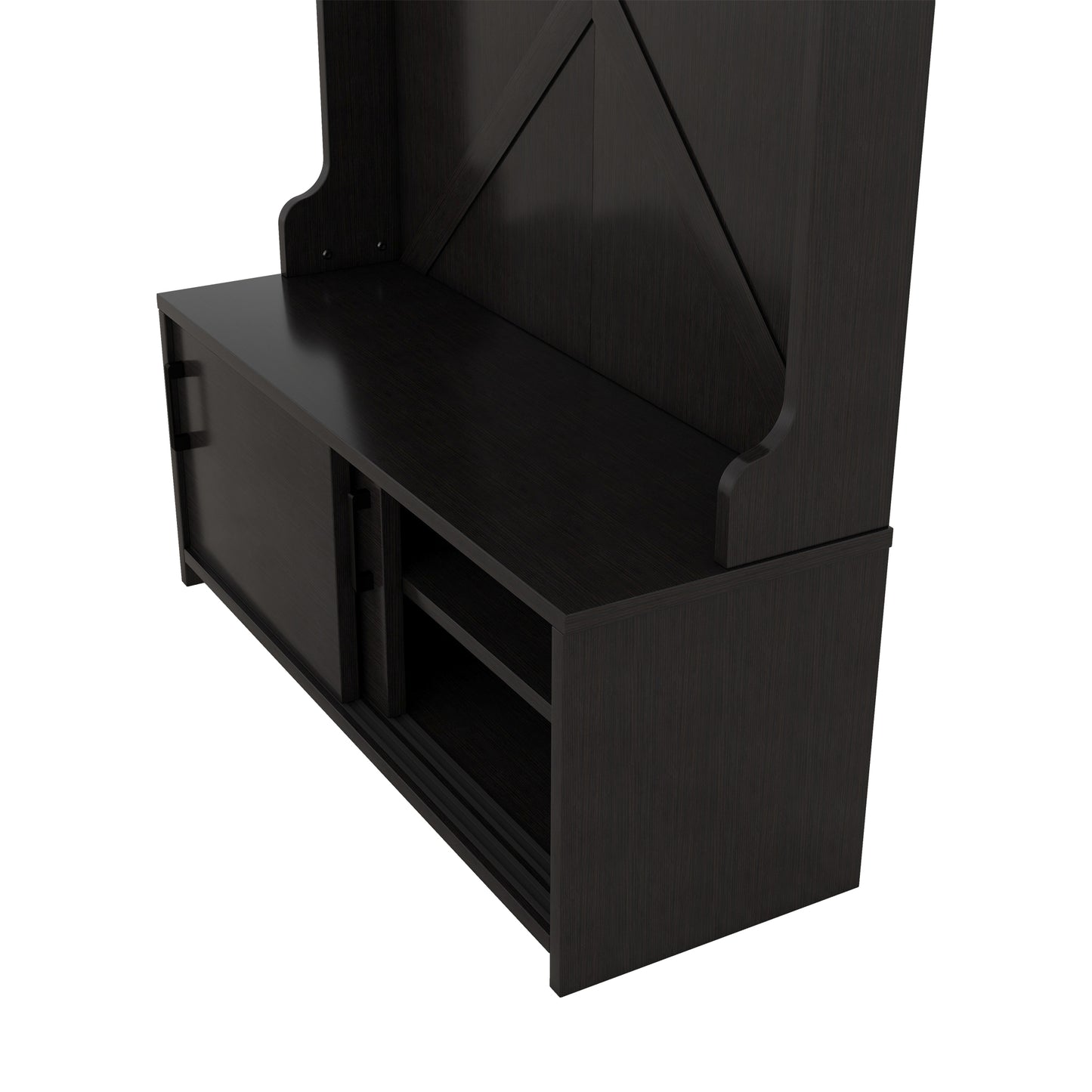 Vimora™ - Black Hall Tree with Storage Bench, Sliding Door & 5 Hooks