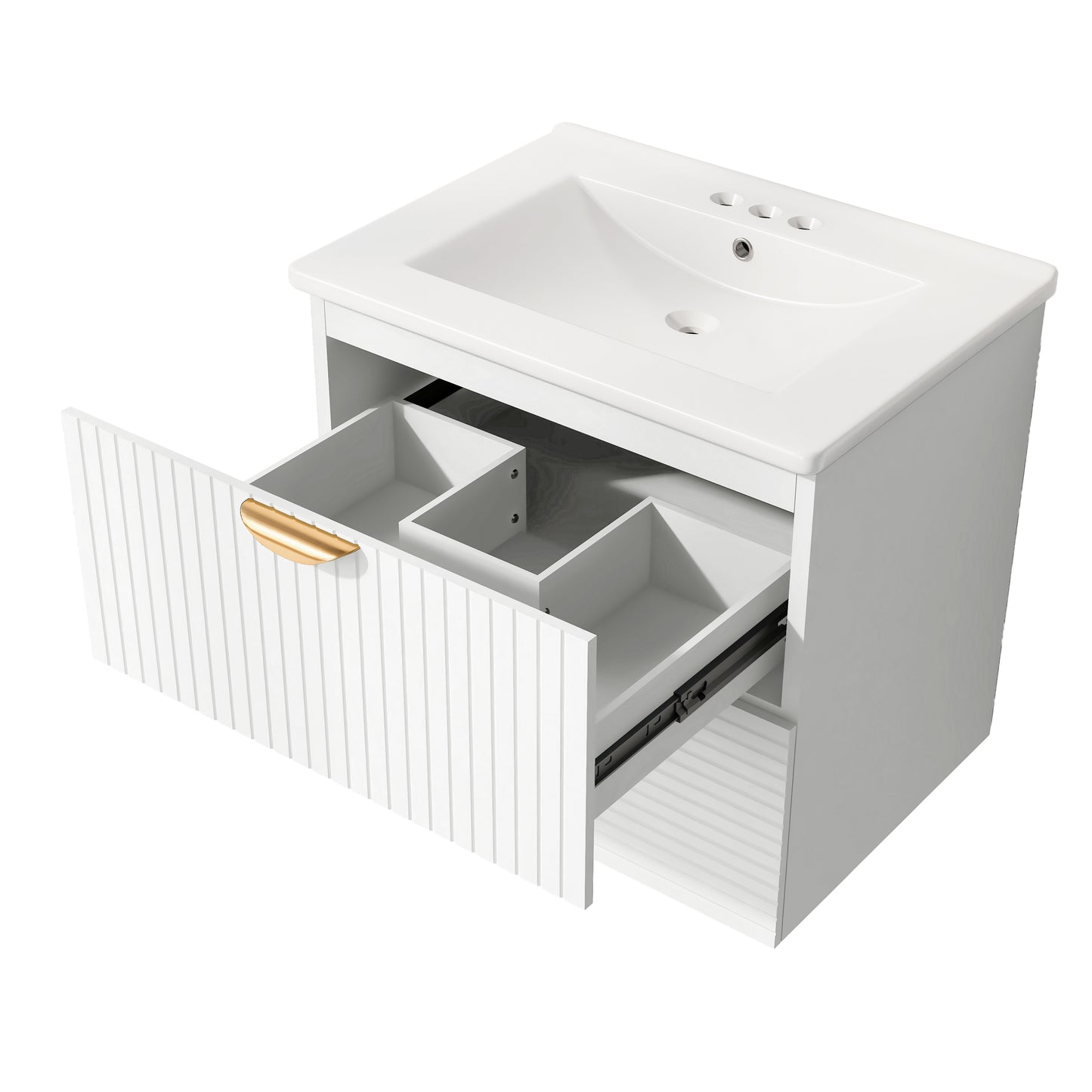 Vimora™ - Modern 24-Inch White Wall-Mounted Bathroom Vanity with 2 Drawers
