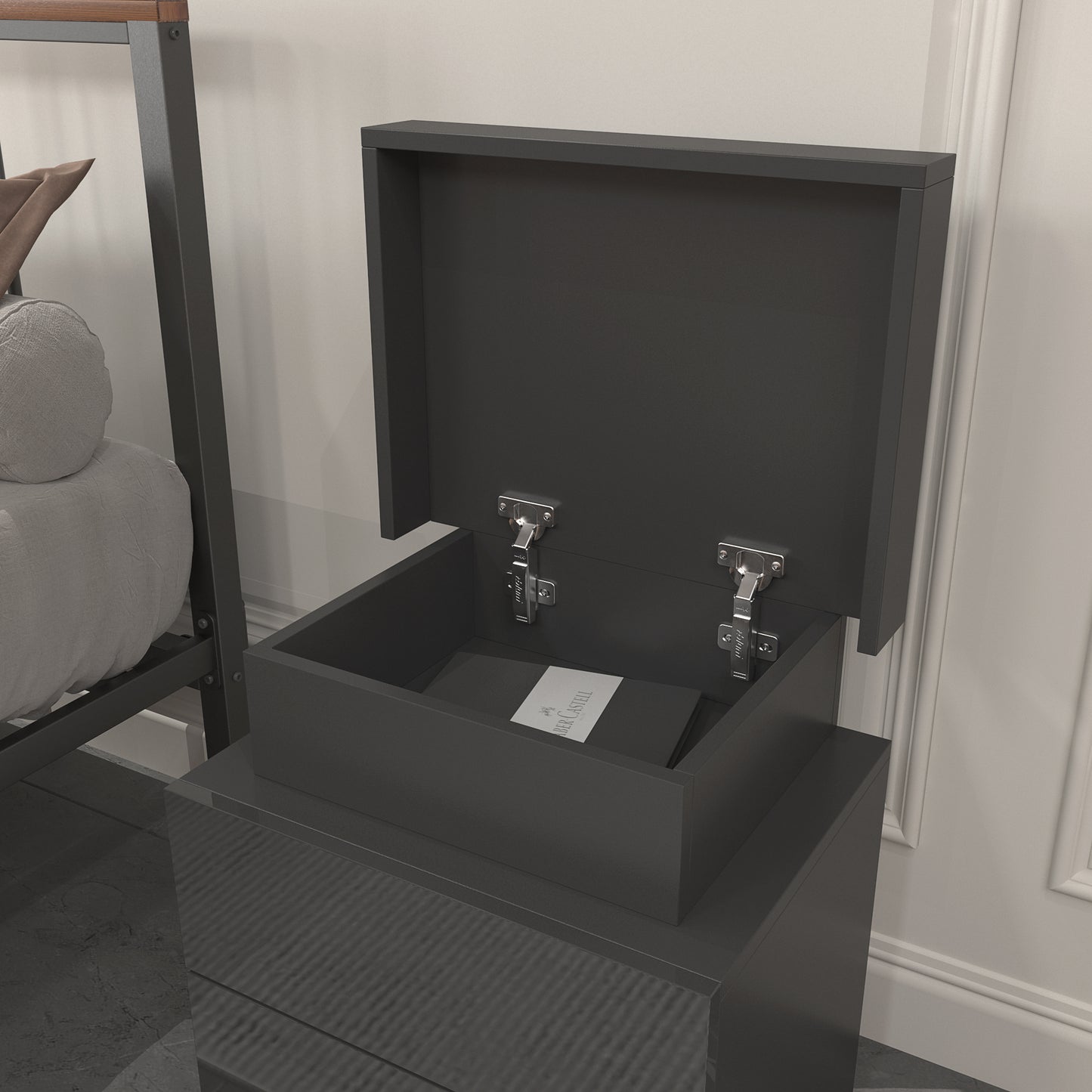 Vimora™ - Modern Black LED Nightstand with Glossy Drawers & Multi-Colour Lighting