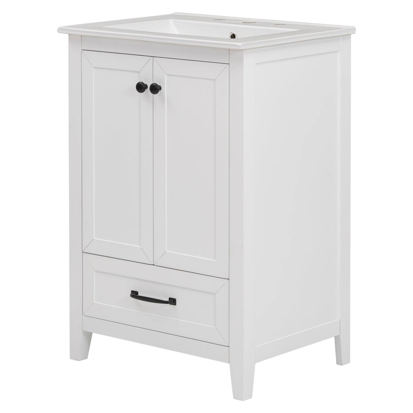 Vimora™ - 24" White Bathroom Vanity with Sink, Solid Wood & MDF, Ample Storage, Modern Design