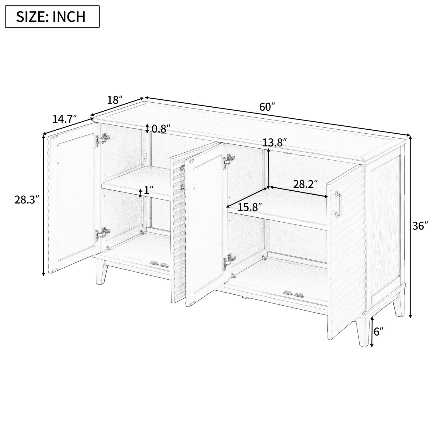 Vimora™ - Antique Gray 4-Door Sideboard with Adjustable Shelves and Metal Handles
