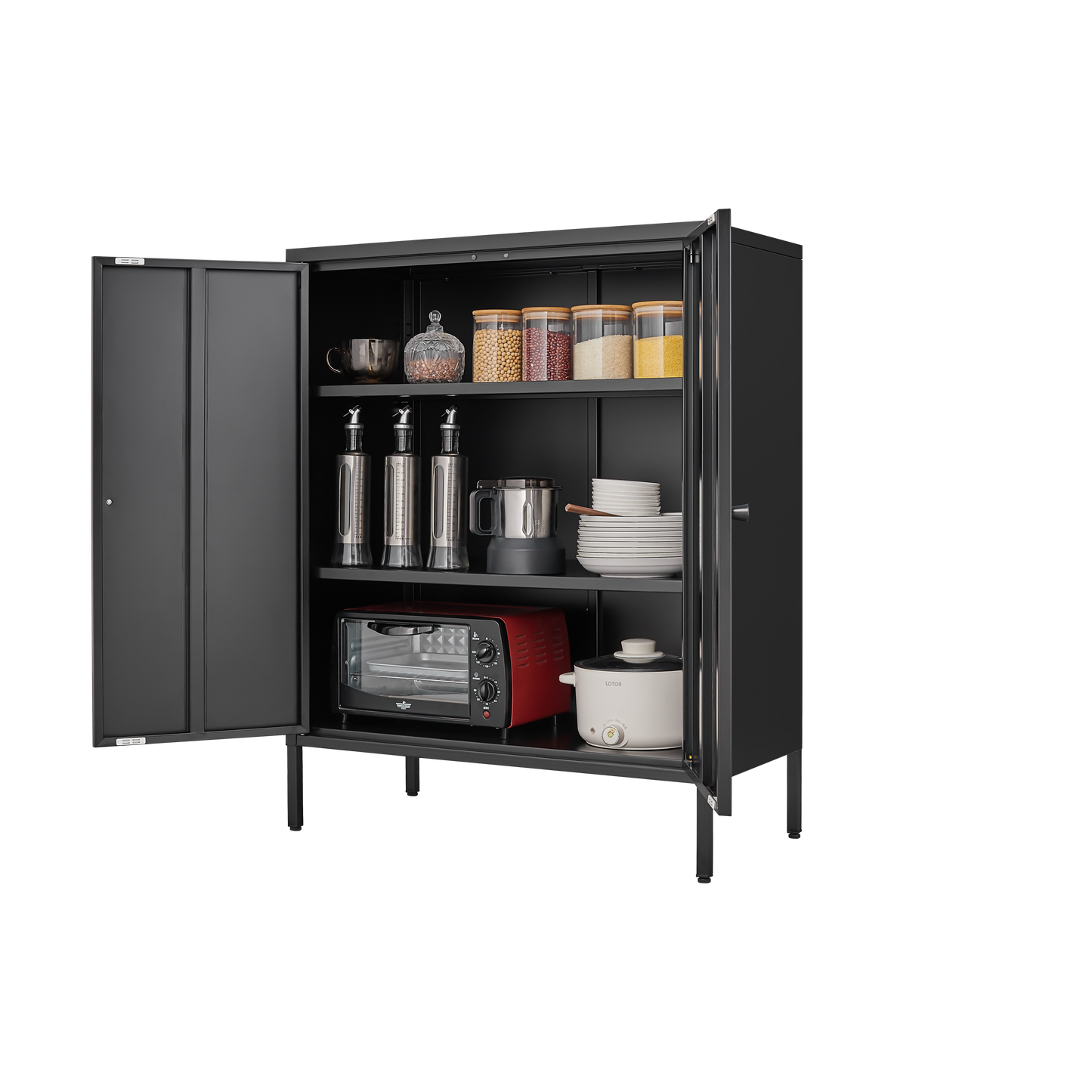 Vimora™ - Kitchen Buffet Server Table with Doors, Metal Sideboard Console Cabinet in Black