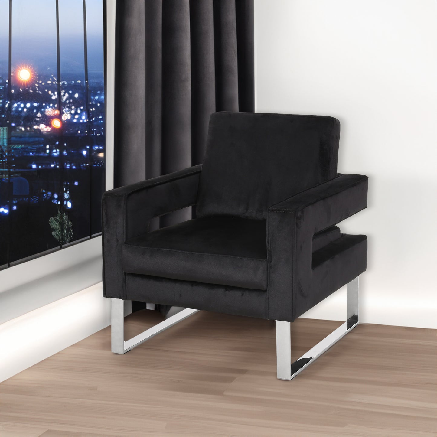 Franklin™ - Modern Velvet Club Chair with Geometric Design and Silver Accents