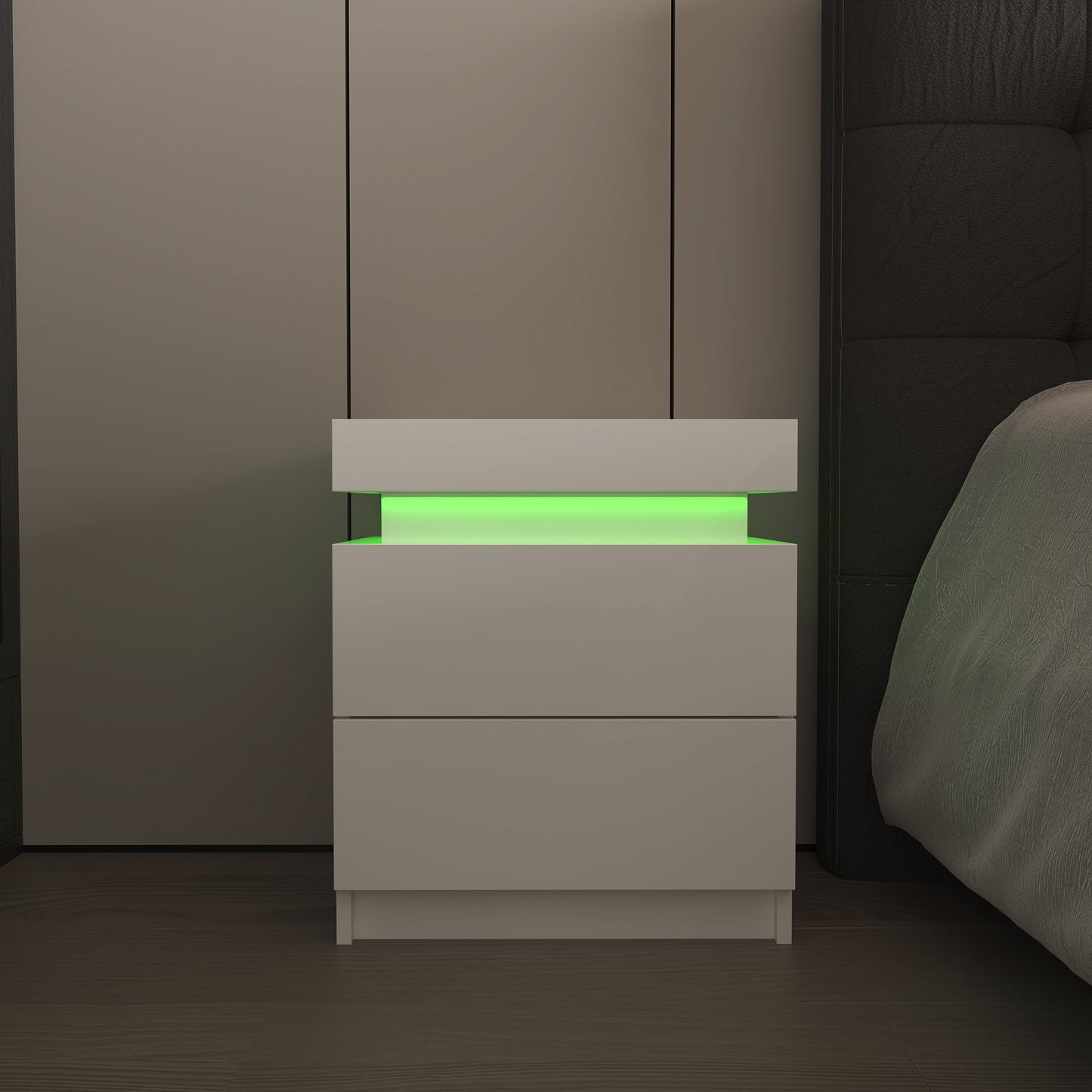 Vimora™ - Modern White Nightstand with 2 Drawers & LED Lights