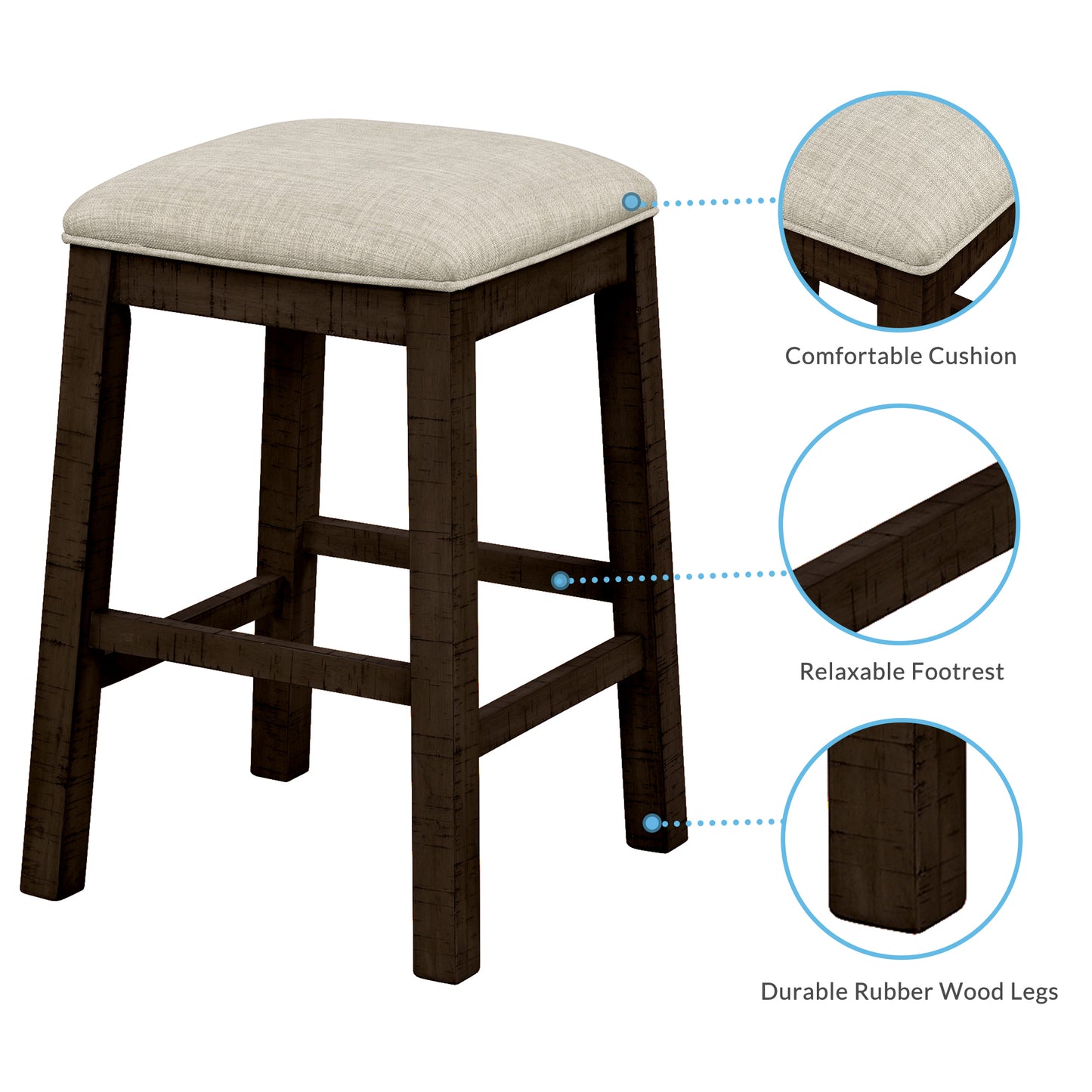 Vimora™ - Rustic Brown Counter Height Dining Set with Padded Stools and Built-in Charging