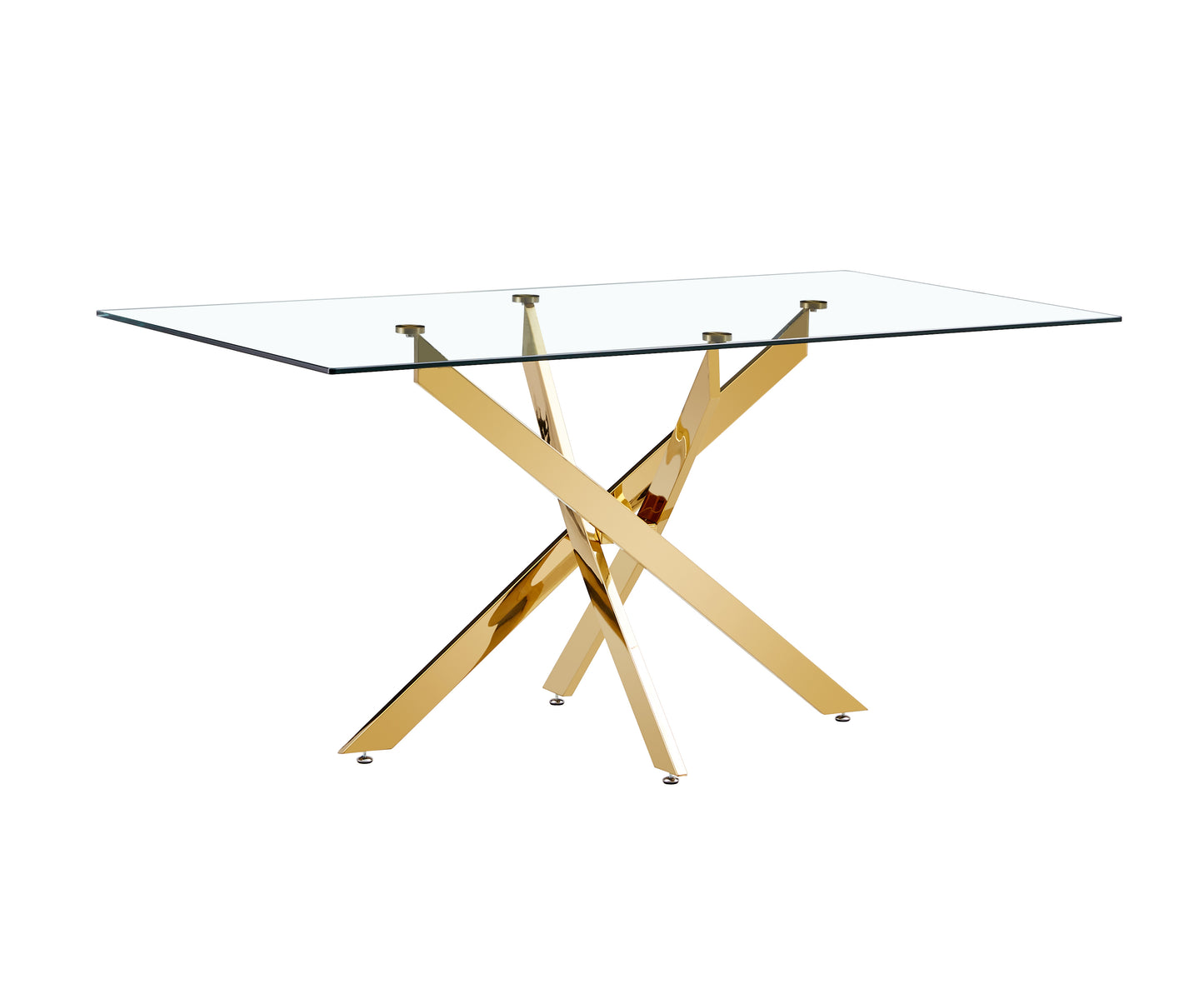 Vimora™ - 63" Tempered Glass Dining Table with Golden Metal Legs