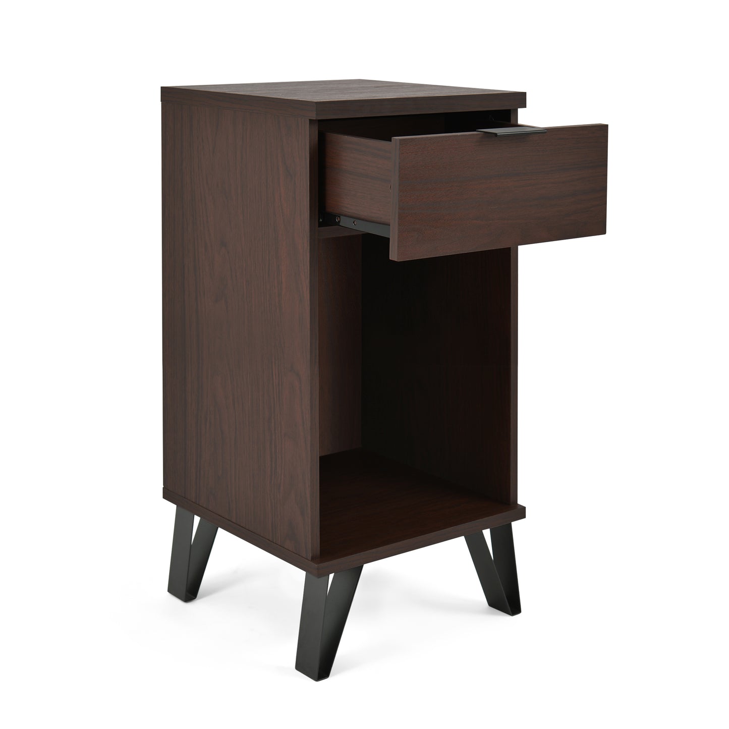 Luca™️ - Walnut 1 Drawer Tall End Table with Shelf for Modern Bedrooms