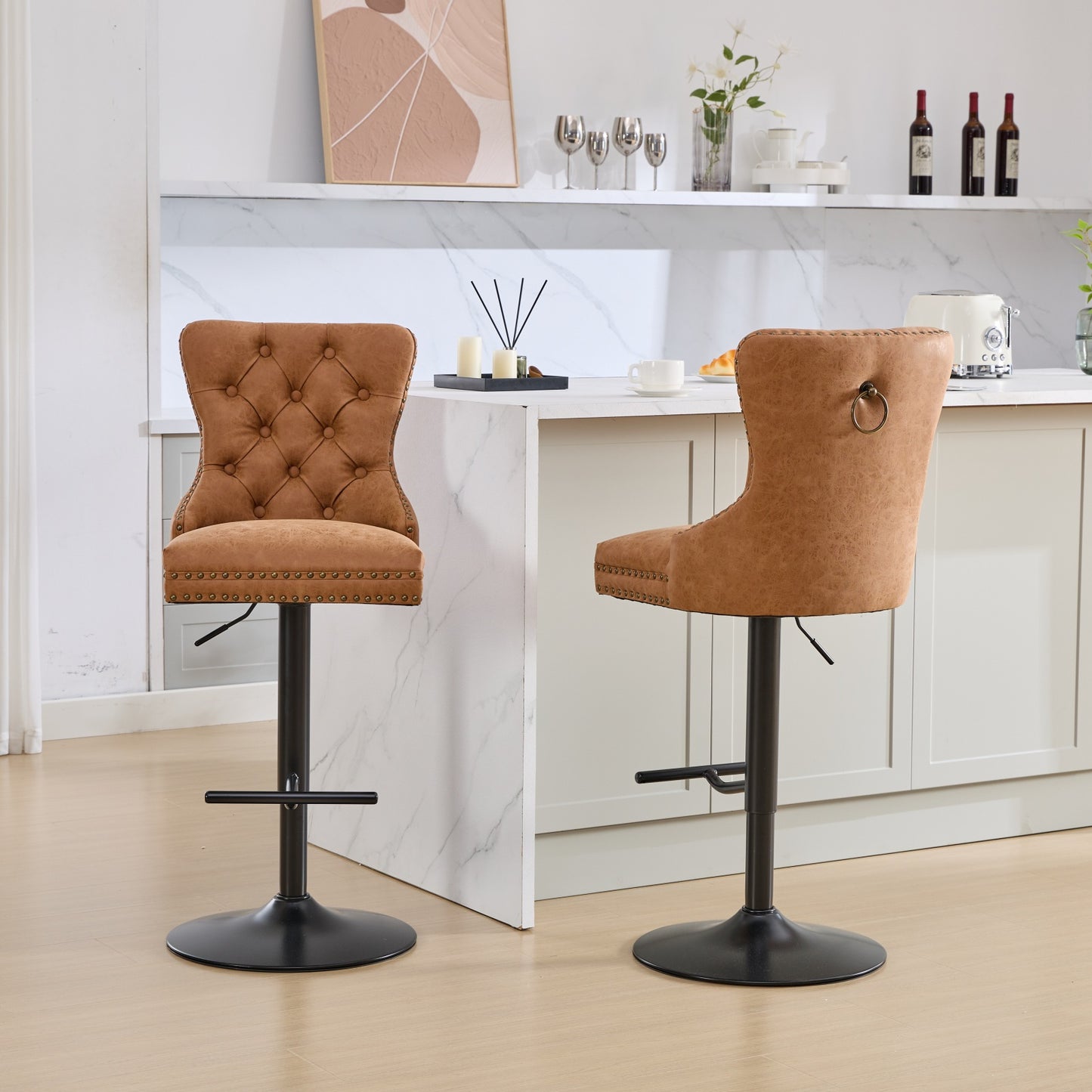 Vimora™ - Adjustable Vintage PU Swivel Bar Stools Set of 2 (Orange)