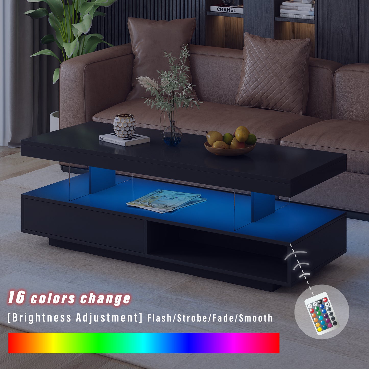 Vimora™ - Modern LED Coffee Table with Storage, 2 Drawers & Display Rack (Black)