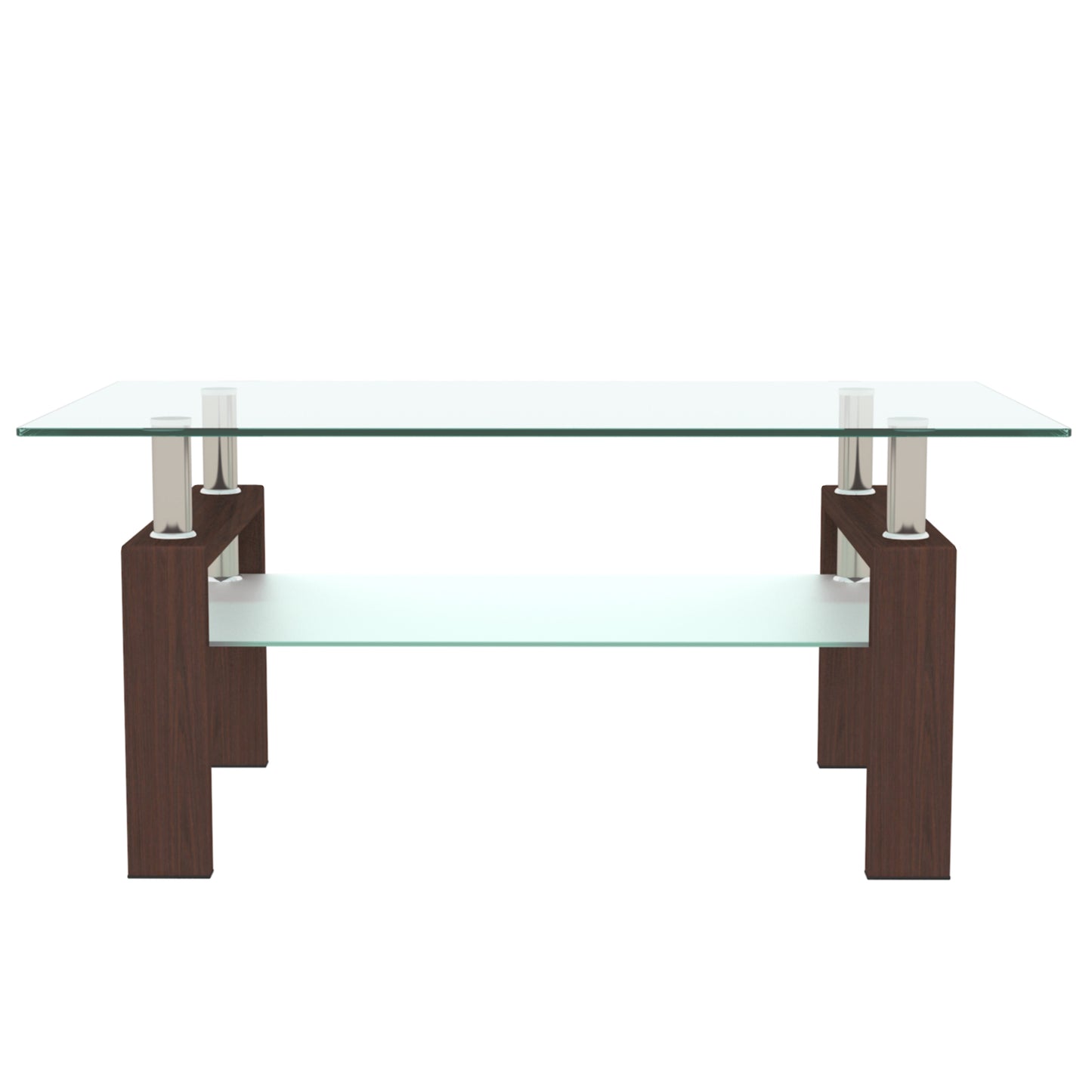 Vimora™ - Modern Rectangle Walnut Glass Coffee Table with Double Layer Storage