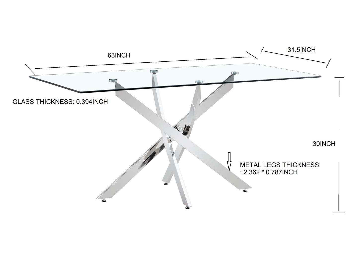 Vimora™ - 63" Tempered Glass Dining Table with Golden Metal Legs