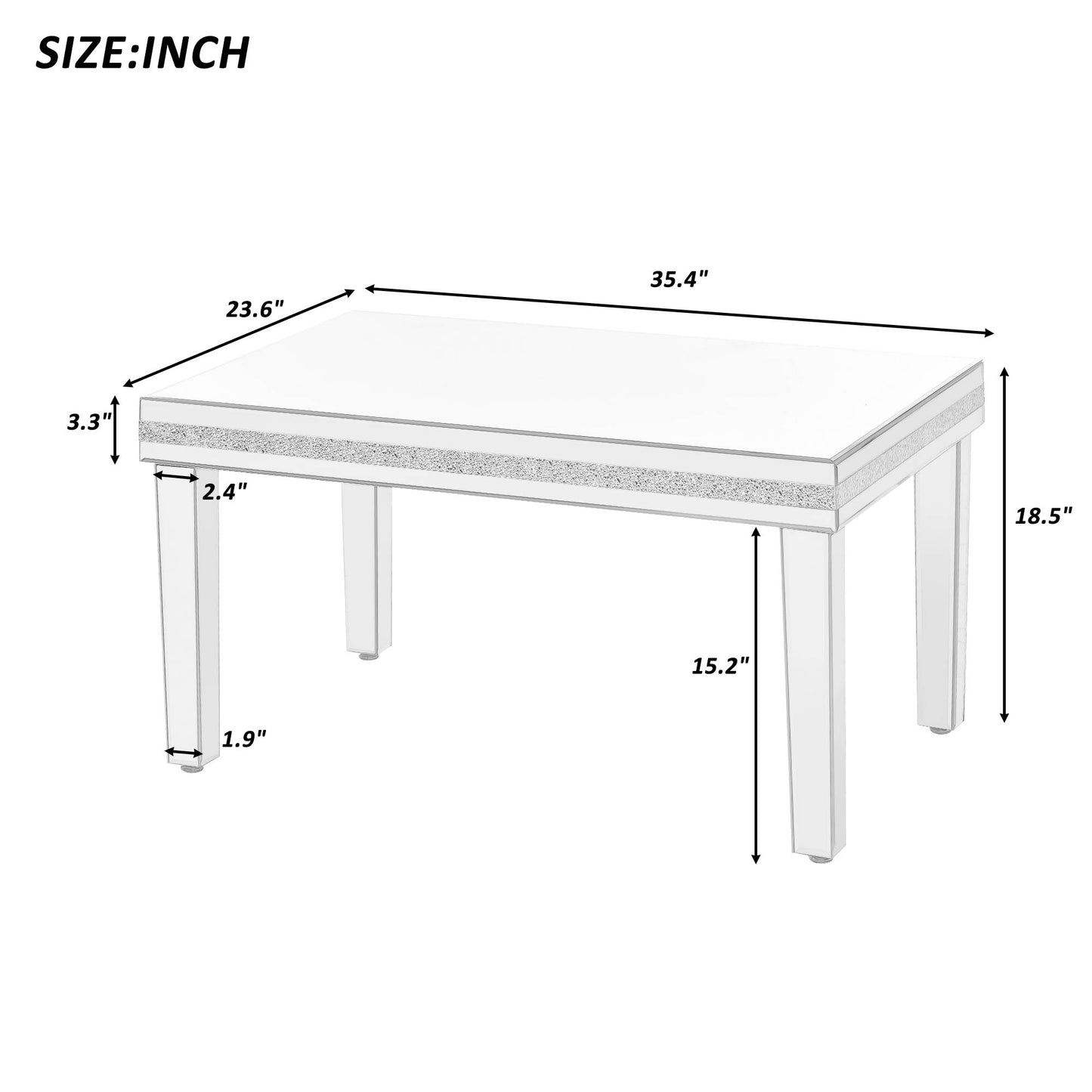 Sofia™️ - Modern Glass Mirrored Coffee Table with Crystal Design and Adjustable Height Legs