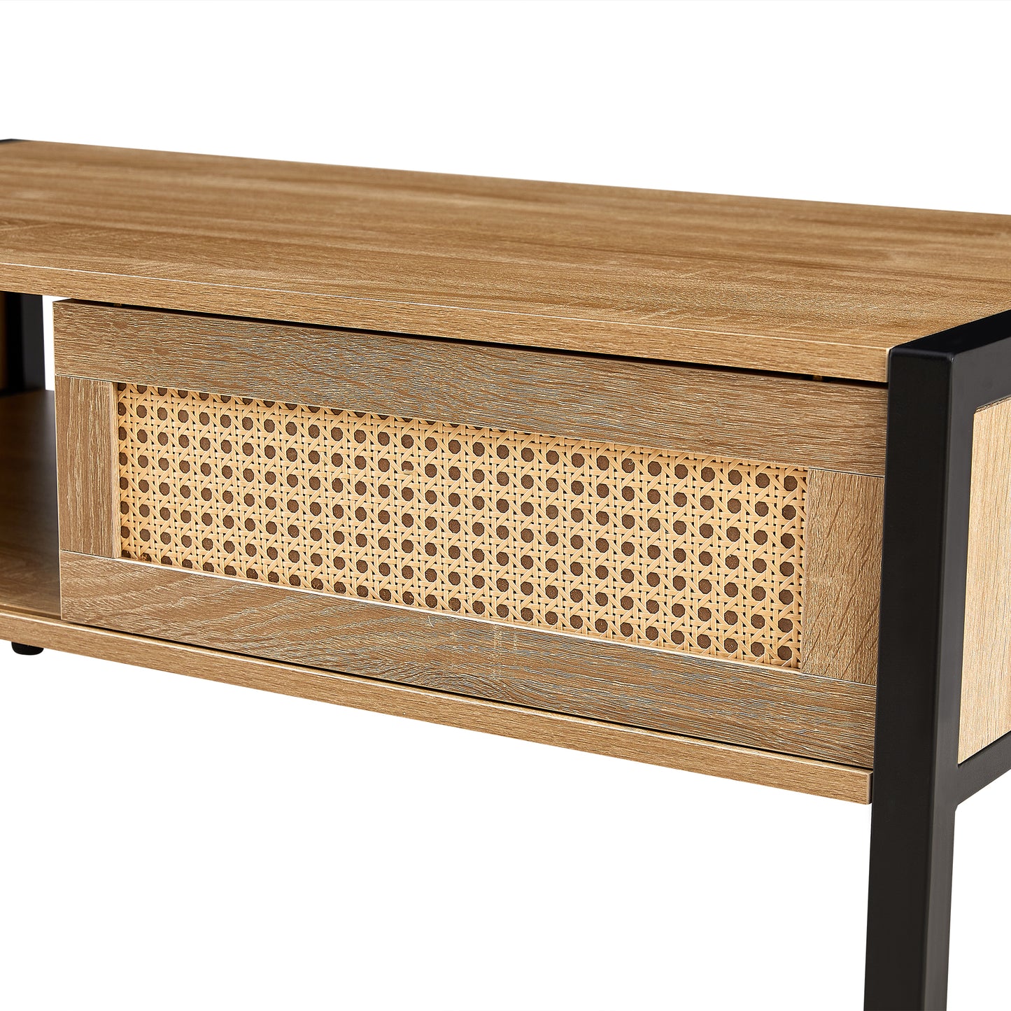 Luca™️ - Modern Rattan Coffee Table with Sliding Door Storage and Metal Legs