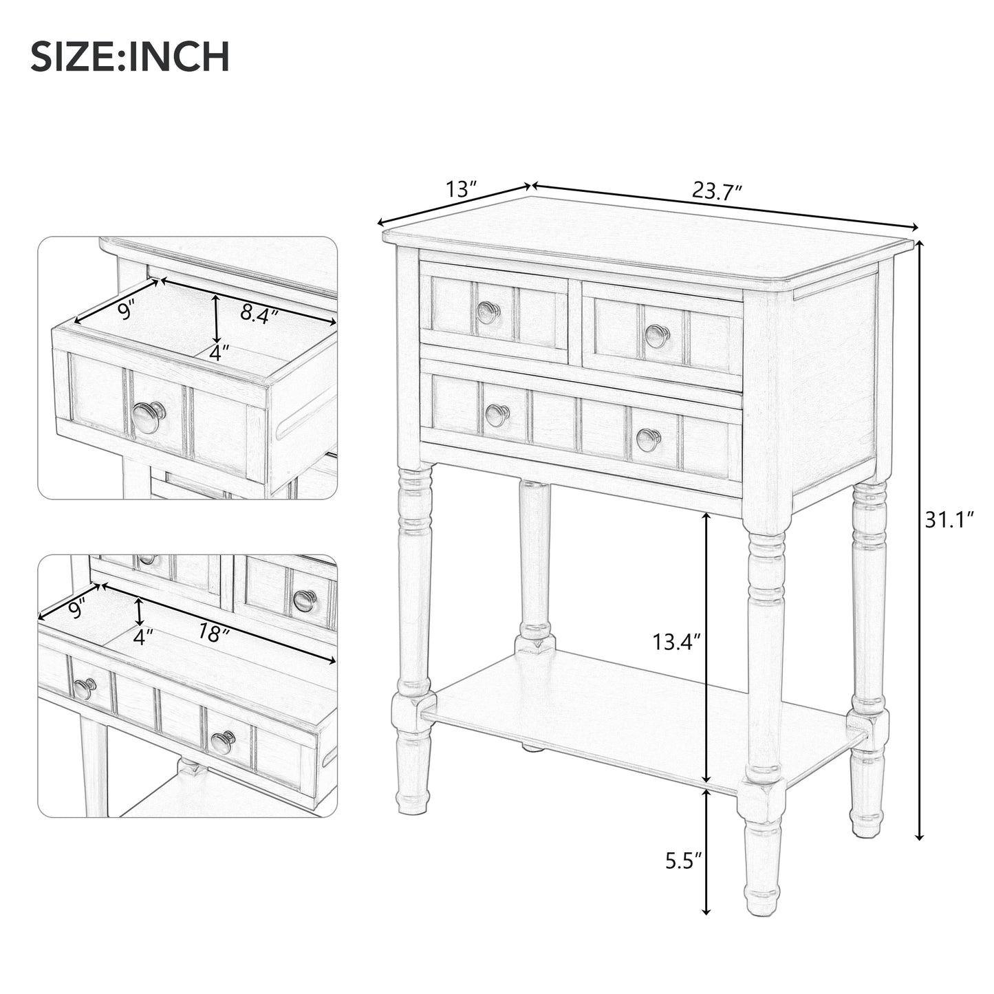 Vimora™ - Narrow Console Table with Storage Drawers and Bottom Shelf in Navy