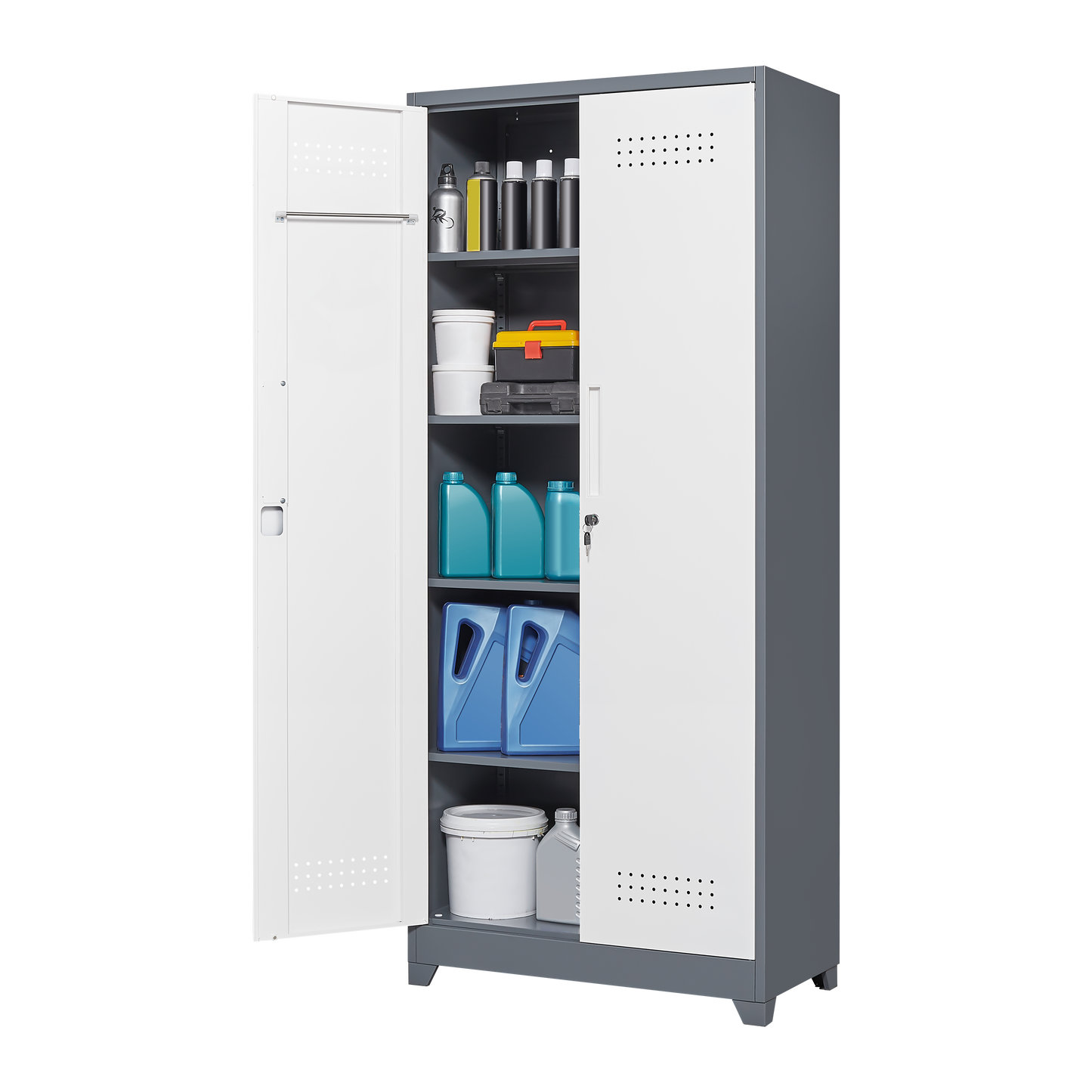 Vimora™ - Lockable Metal Storage Cabinet, Tall Cleaning Tool Organizer