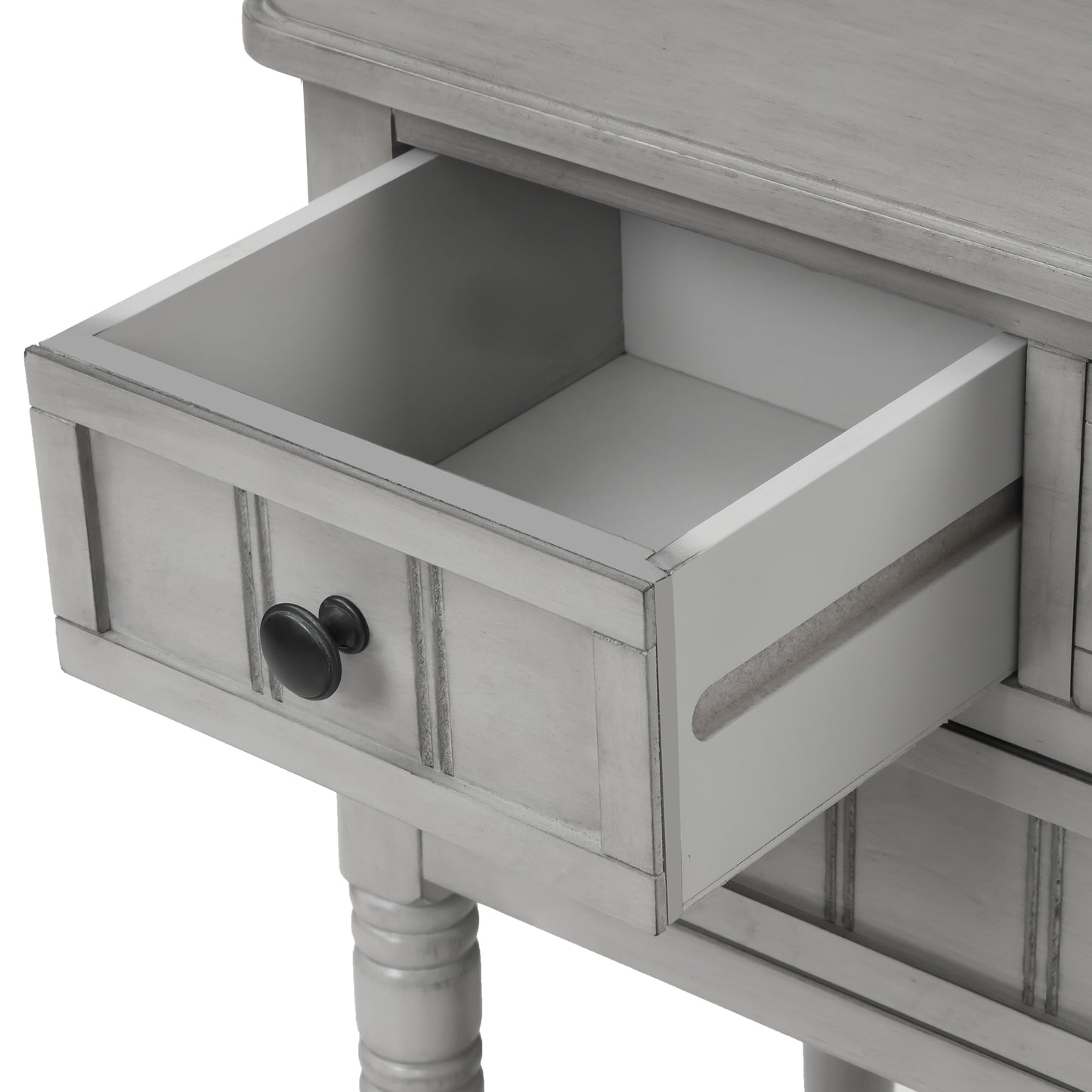 Luca™️ - Grey Washed Narrow Console Desk with 3 Drawers and Bottom Shelf for Living Room