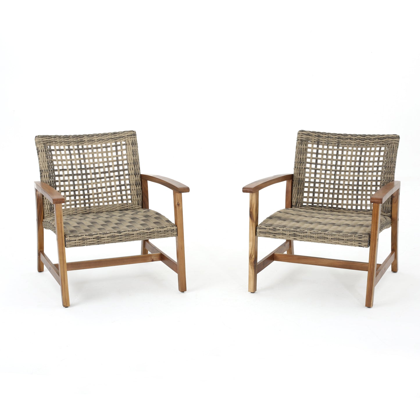 Hampton™ - Stylish Natural Grey Wooden & Wicker Outdoor Club Chairs Set of 2