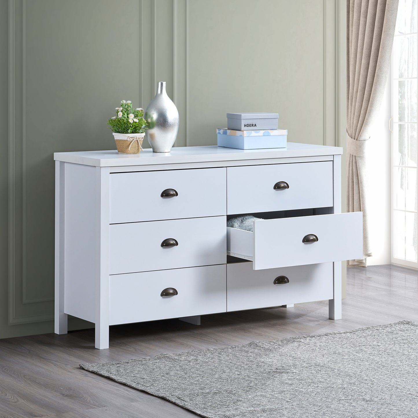 Vimora™ - Classic White 6-Drawer Dresser with Interlocking Function and Easy Assembly