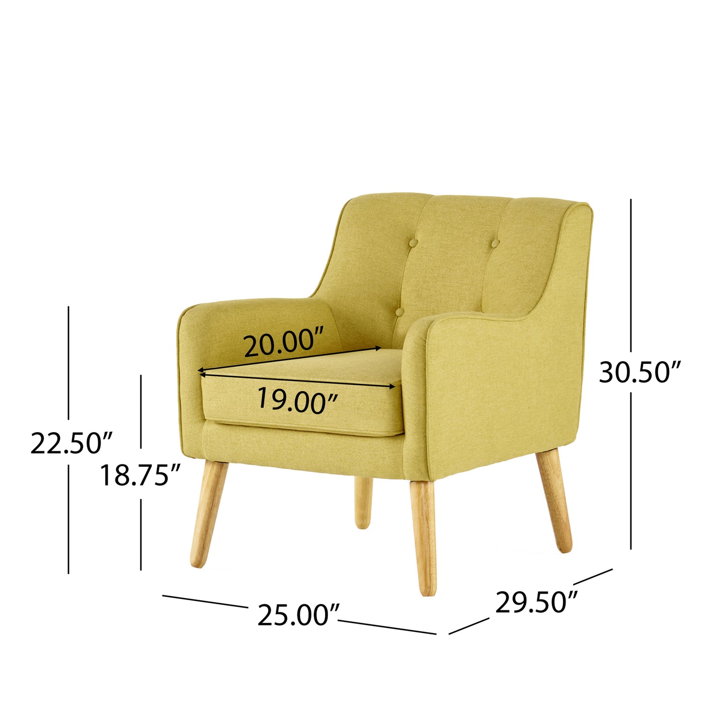Vimora™ - Yellow Mid-Century Modern Arm Chair with Tufted Back and Birch Wood Legs