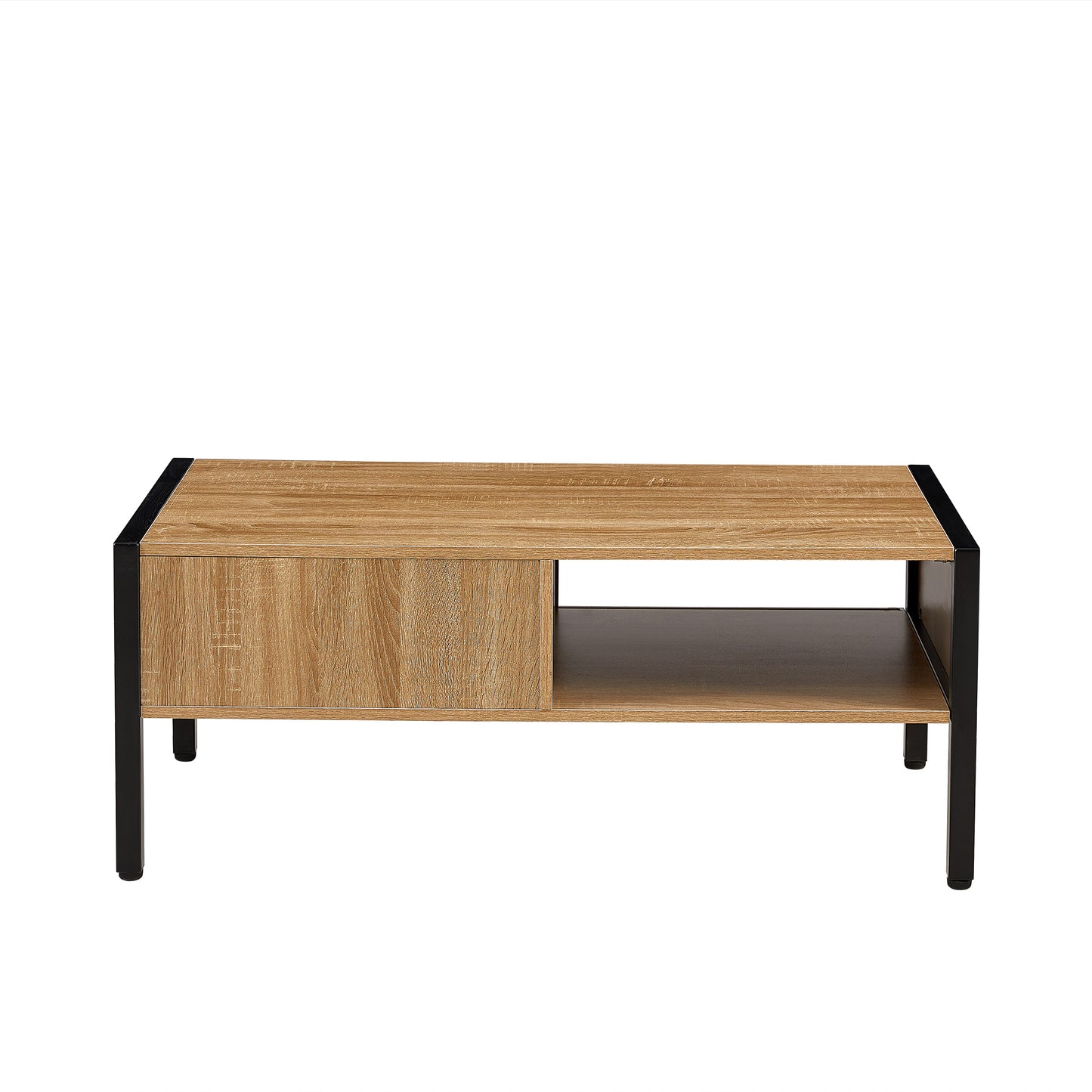 Luca™️ - Modern Rattan Coffee Table with Sliding Door Storage and Metal Legs