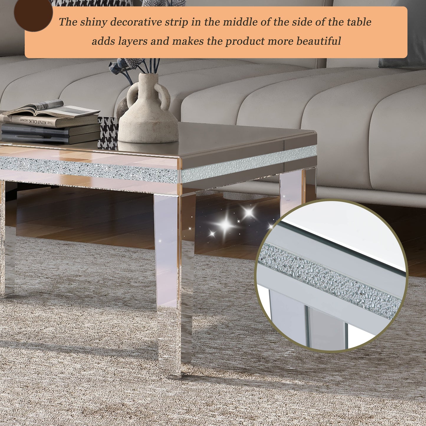 Sofia™️ - Modern Glass Mirrored Coffee Table with Crystal Design and Adjustable Height Legs