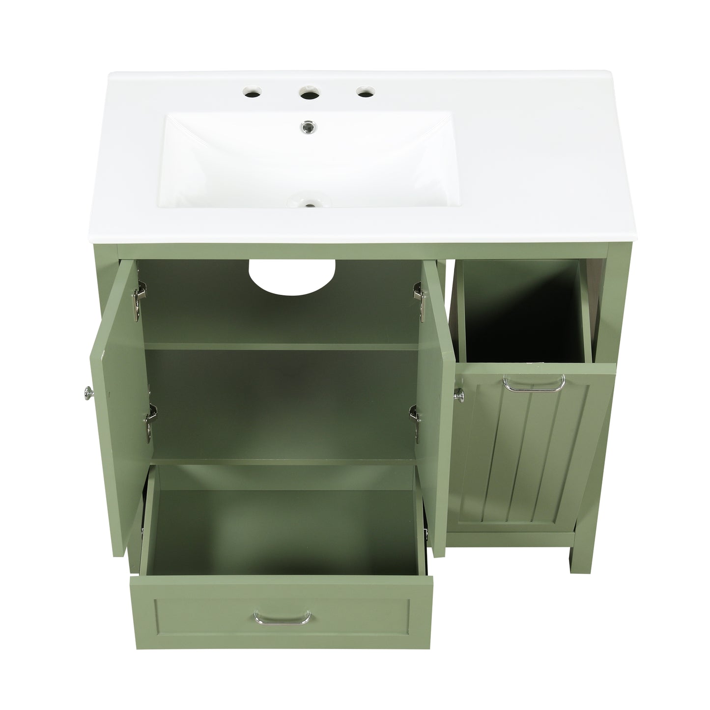 Vimora™ - 36-Inch Green Bathroom Vanity with Sink, Solid Wood & MDF, Modern Design, Ample Storage