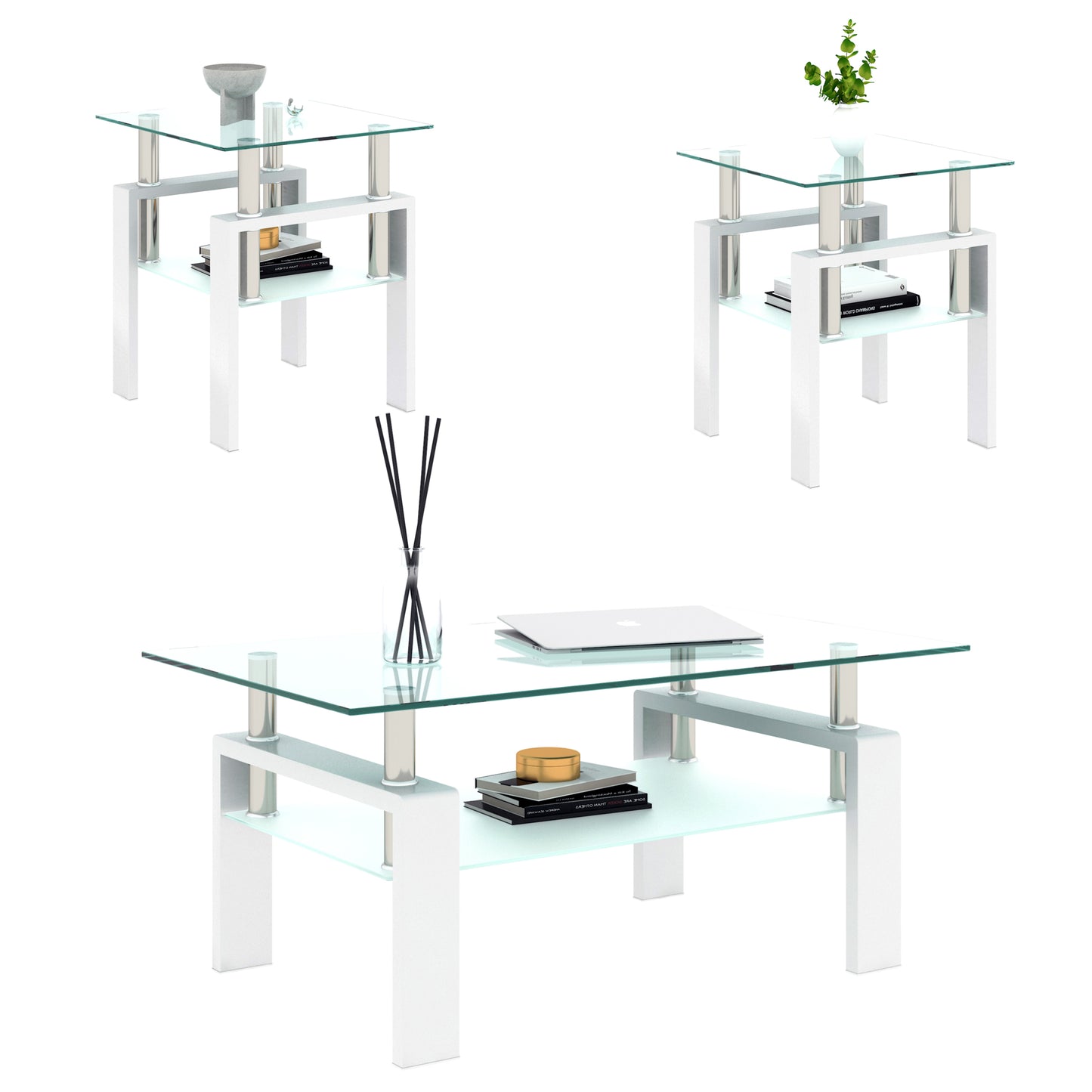Vimora™ - Set of 2 Modern Tempered Glass Square Coffee Tables for Living Room