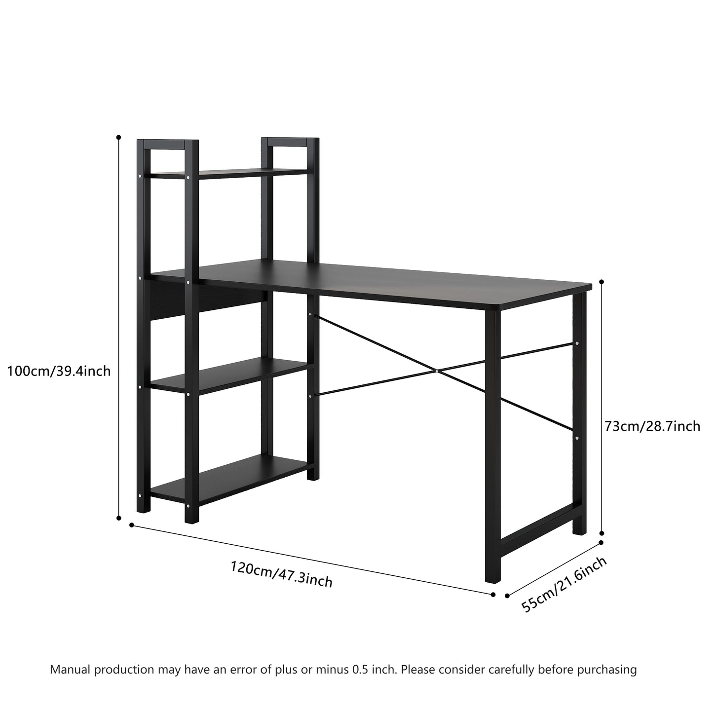 Vimora™ - Black Metal Computer Desk with 4 Tier Storage Shelves for Study and Home Office