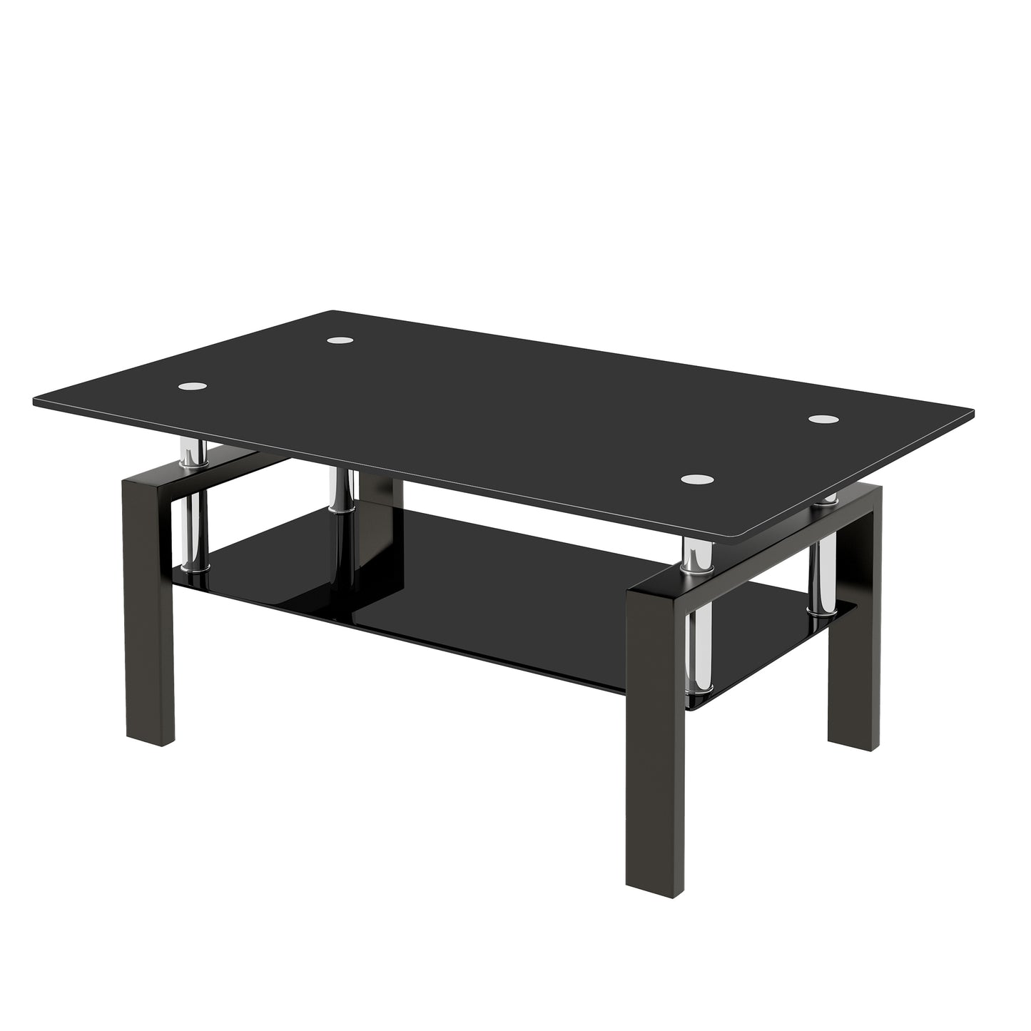 Vimora™ - Modern Black Tempered Glass Coffee Table with 2-Layer Storage