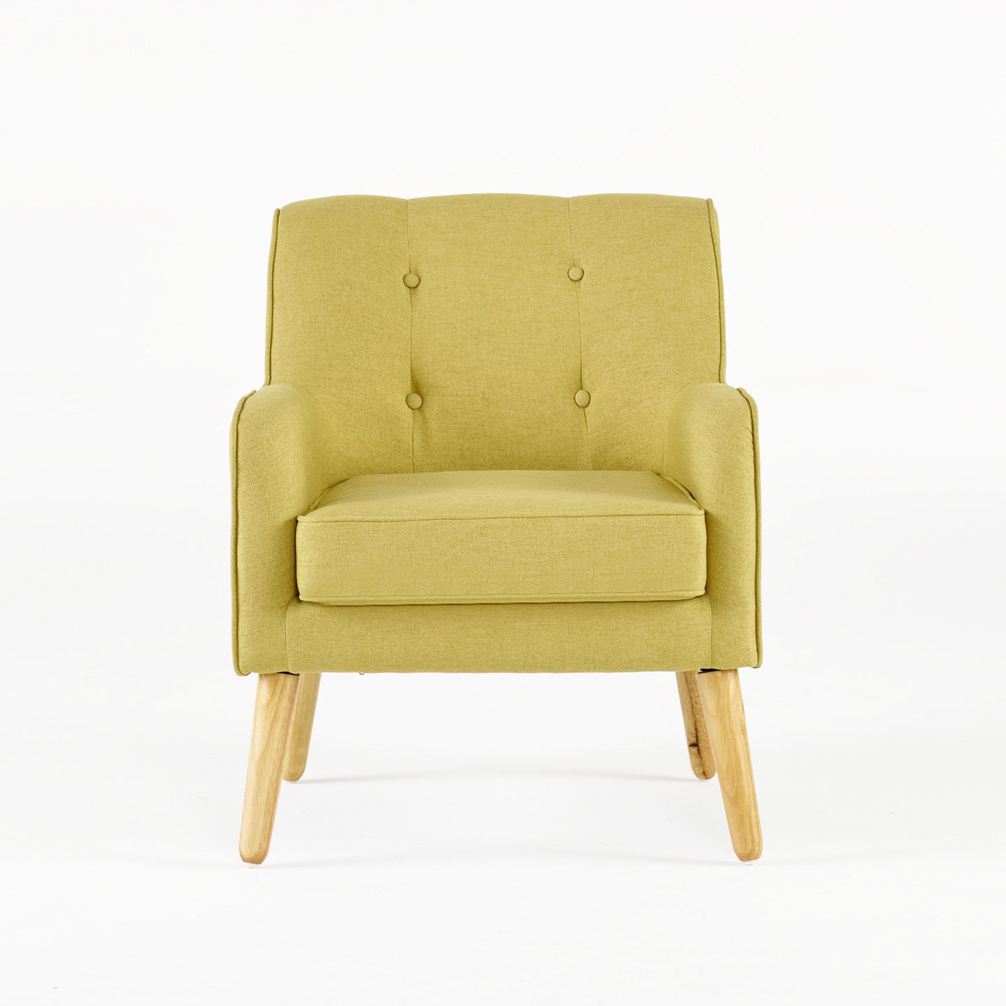 Vimora™ - Yellow Mid-Century Modern Arm Chair with Tufted Back and Birch Wood Legs