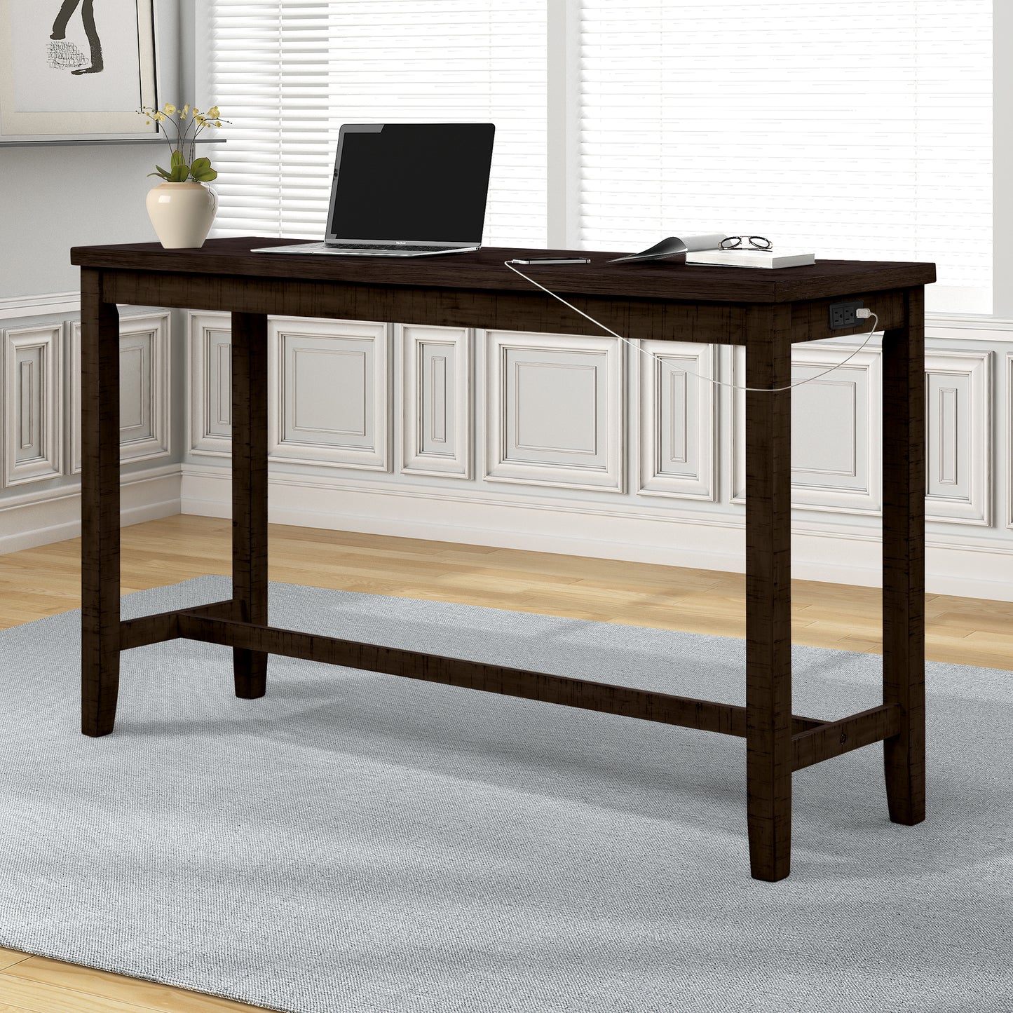 Vimora™ - Rustic Brown Counter Height Dining Set with Padded Stools and Built-in Charging